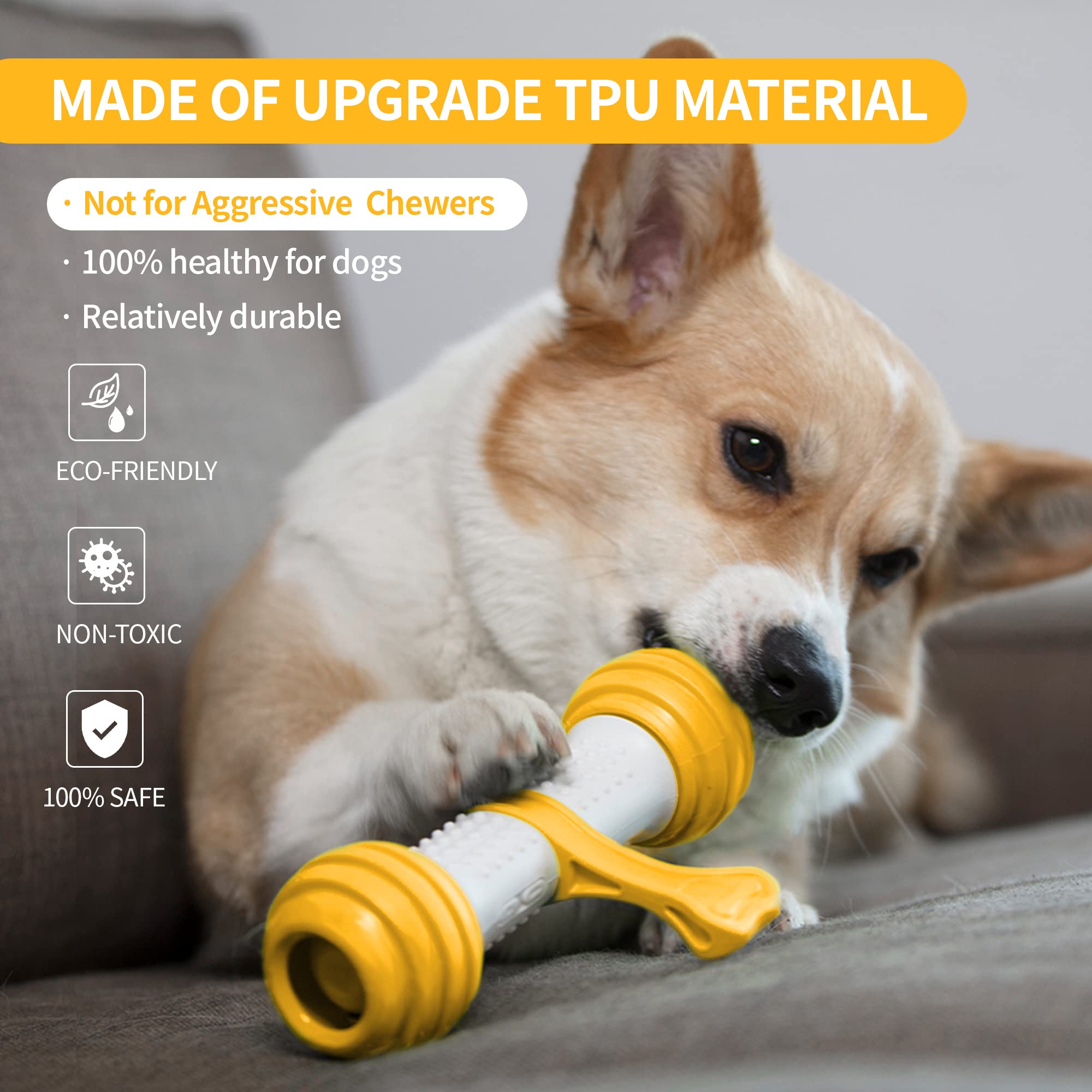 PETGEEK Interactive Dog Toys for Medium & Large Dogs - Motion Activated Electronic Dog Bone, USB Rechargeable Automatic Pet Toy to Relieve Boredom & Stimulate Play (Yellow) - Perfect for Indoor Play, Training & Keeping Dogs Entertained