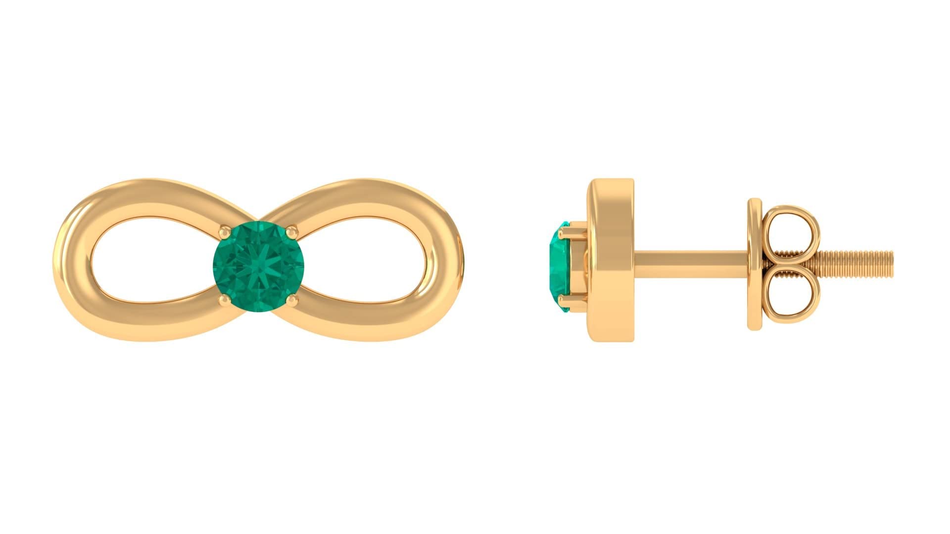 Natural Emerald Stud Earrings for Women - 14K Solid Gold Infinity Stud Earrings | Elegant Jewelry Gift for Birthday, Anniversary & Special Occasions