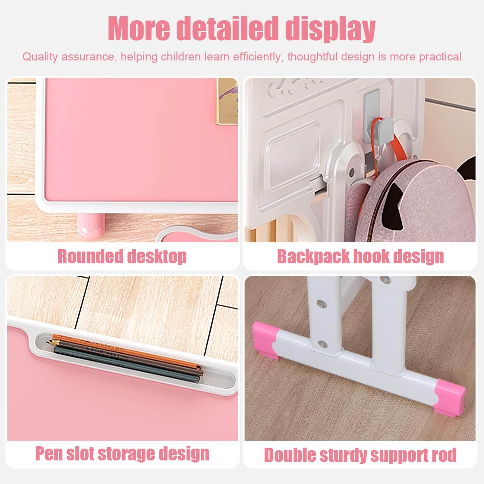 **Ergonomic Adjustable Kids Desk and Chair Set with Storage Drawer & Book Stand - 70cm Pink Study Desk for Home or School - Perfect for Homework, Reading & Online Learning**