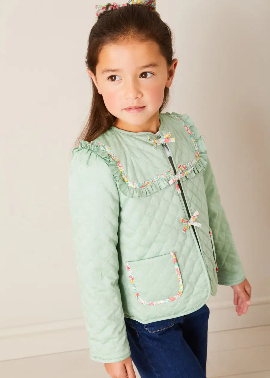 Clementine Floral Quilted Reversible Jacket for Girls in Coral - Lightweight Spring Outerwear (Ages 4-12 Years) | Perfect for School, Playdates & Outdoor Adventures