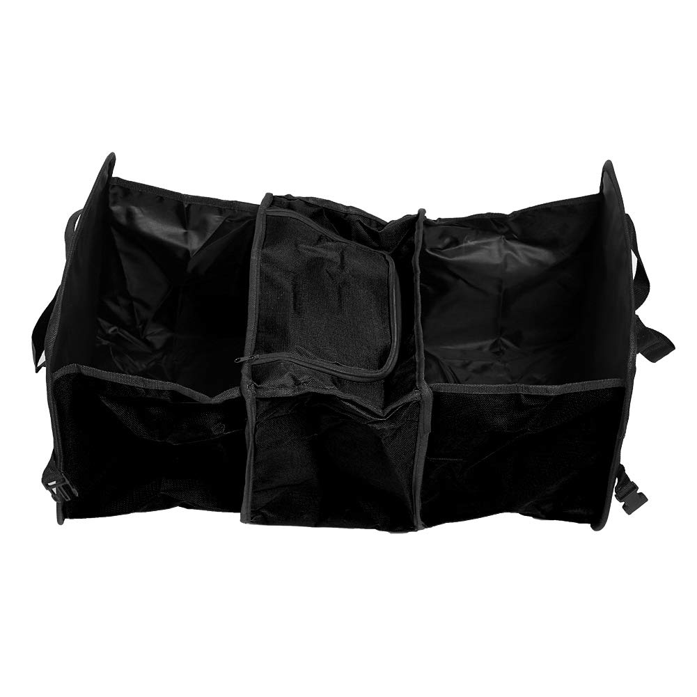 Senyar Foldable Car Trunk Organizer Box - Insulated Oxford Storage Cooler with Mesh Bag (Black) | Perfect for Road Trips, Camping & Grocery Shopping