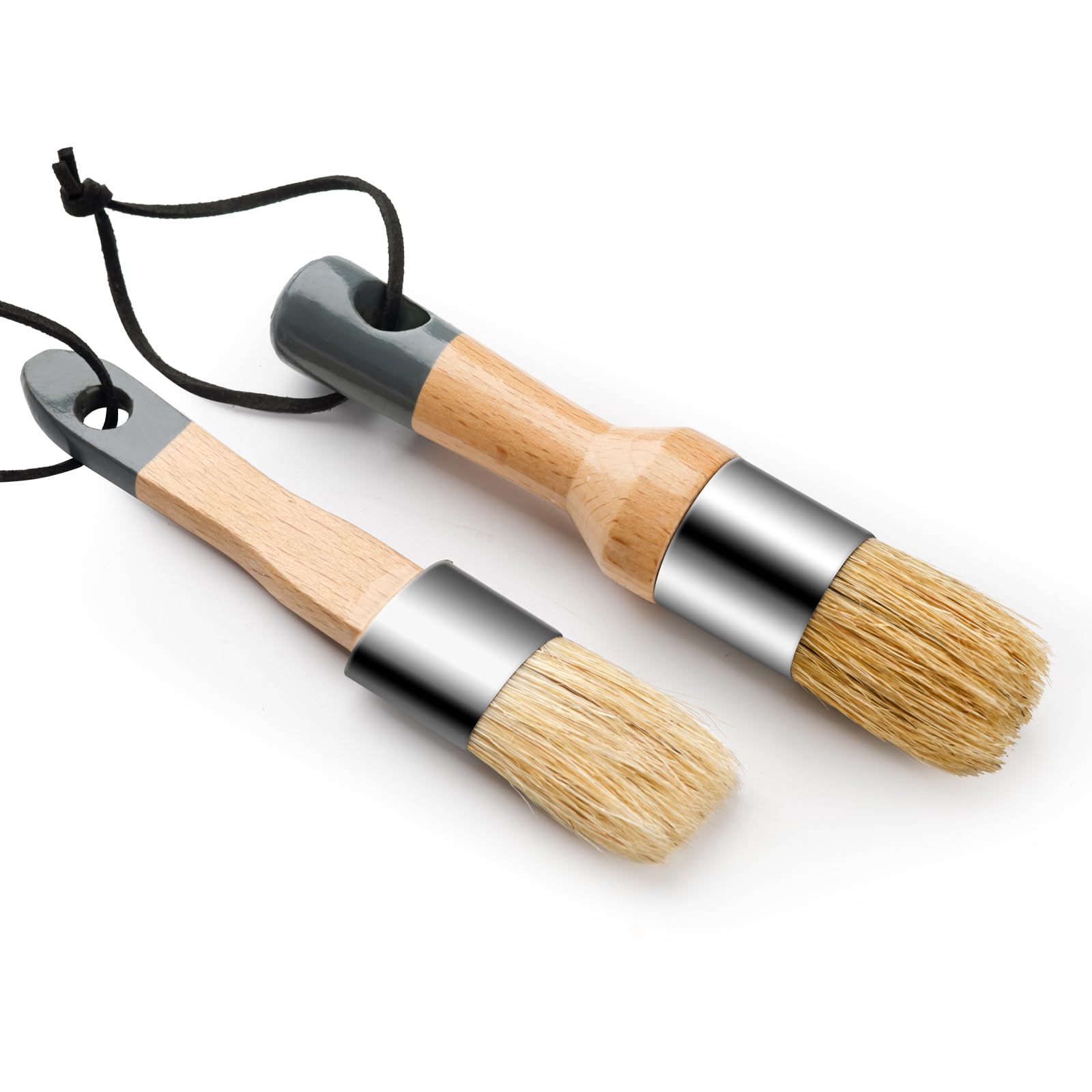 2 Pack Natural Bristle Chalk Paint Brushes & Wax Brushes for Furniture DIY, Art & Crafts - Round Oval Paint Brush for All Painting & Waxing Projects - Perfect for Furniture Makeovers, Home Decor & Creative Painting