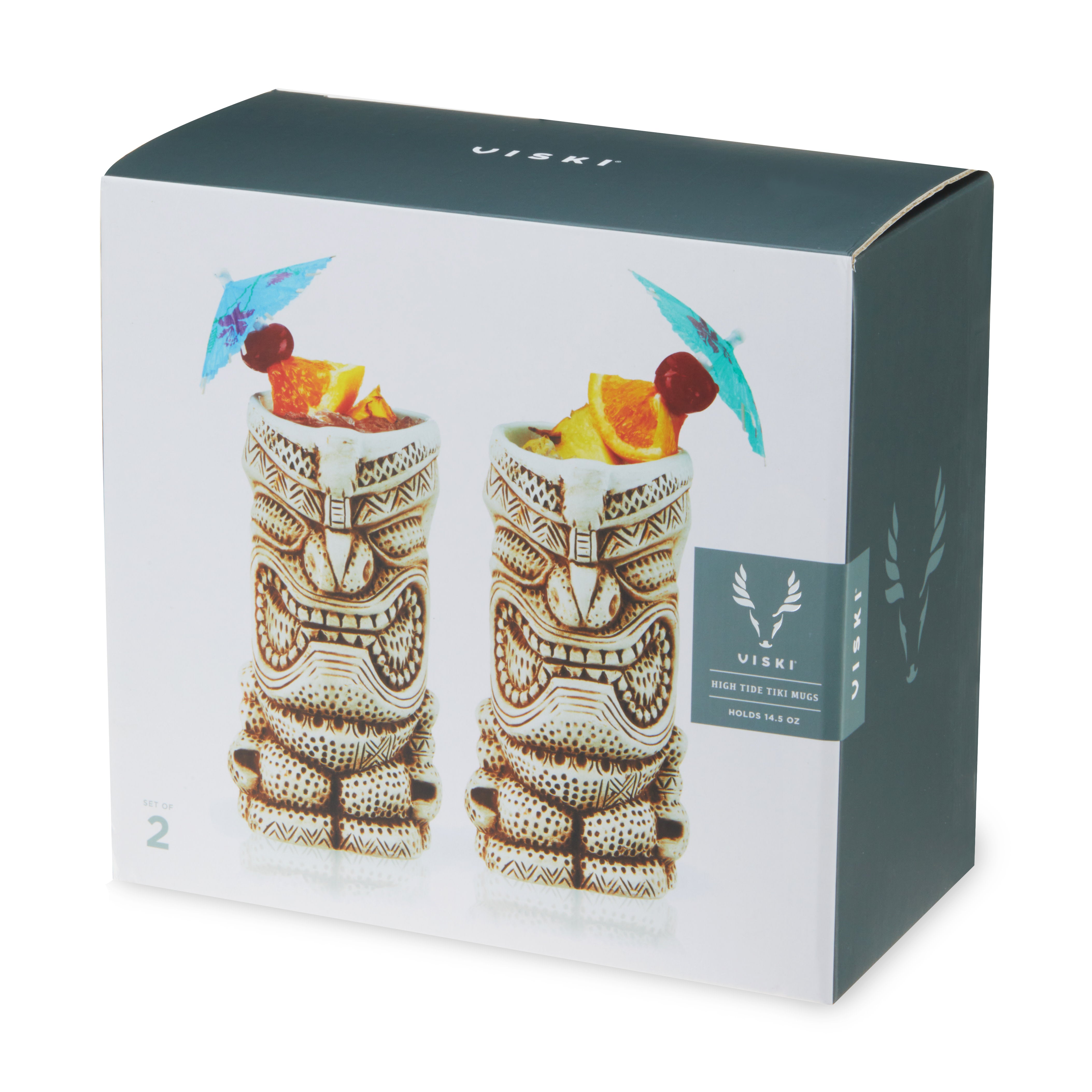 Premium Tiki Mugs Set of 2 - Handcrafted Ceramic Tropical Cocktail Cups with Vibrant Hawaiian Design - Perfect for Luau Parties, Beach Themed Events & Summer Drinks