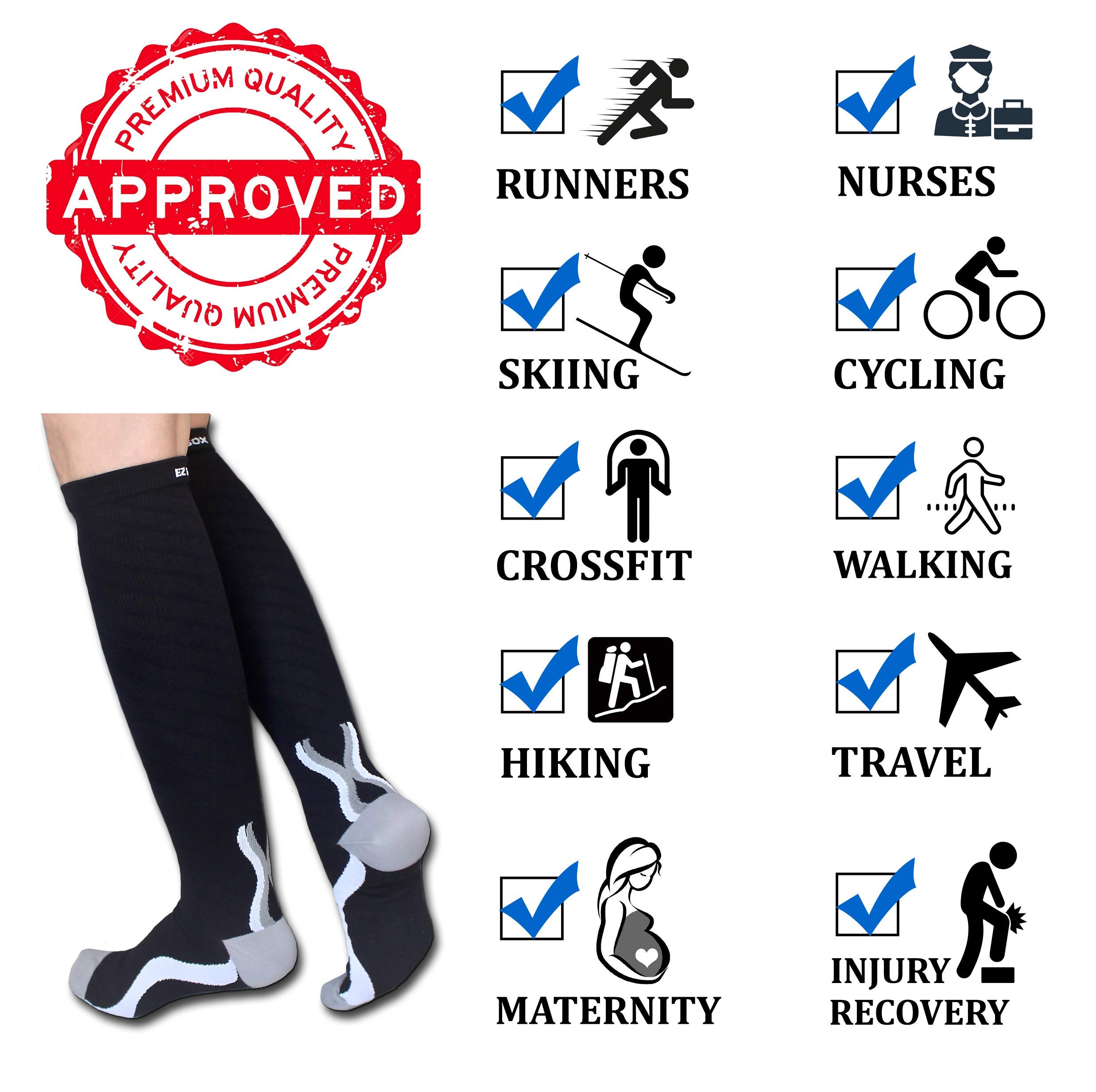 Ez Sox 20-30 mmHg Compression Socks for Men & Women - Seamless Toe Design for All-Day Comfort - Perfect for Travel, Running & Circulation Support