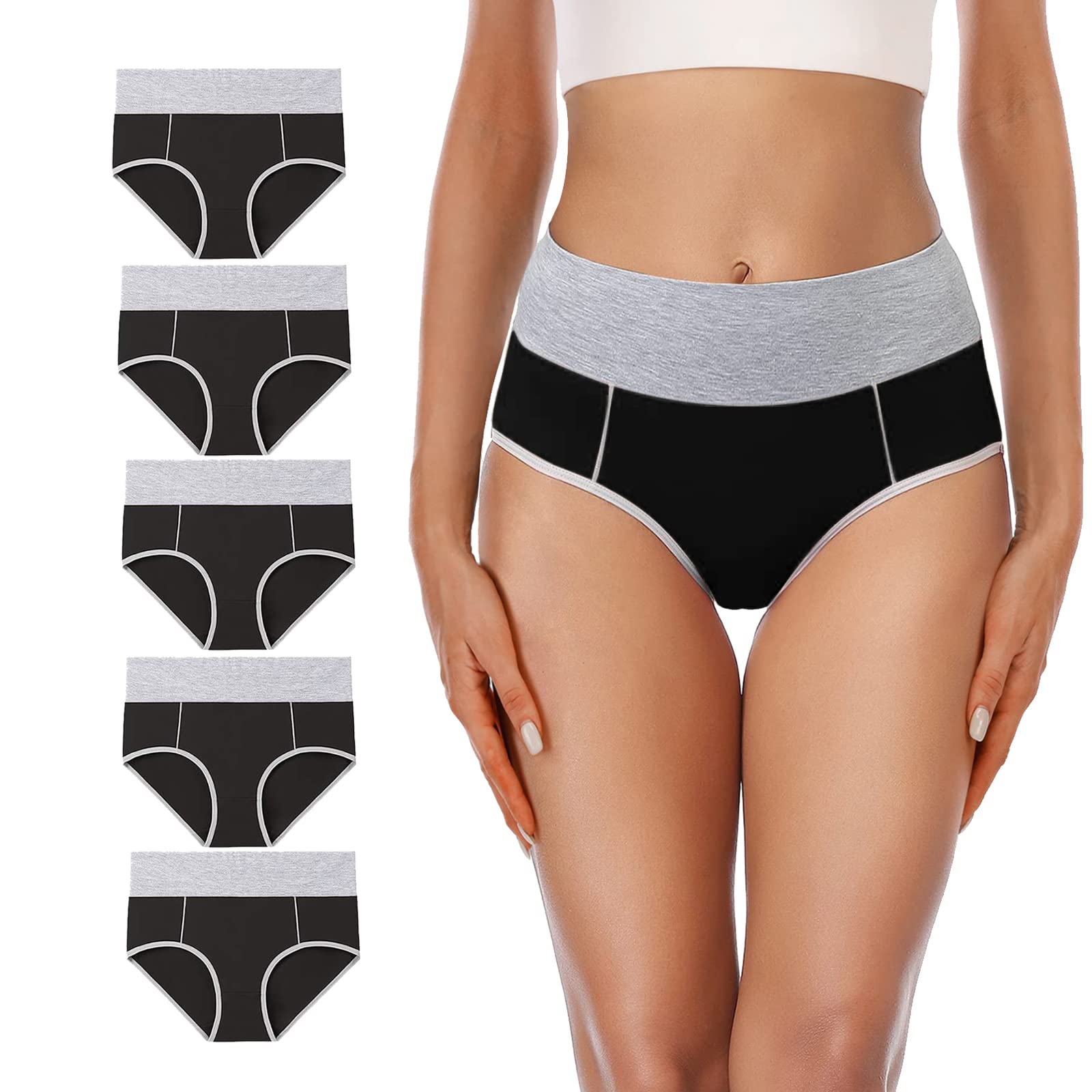 Senllori Women's Cotton High Waist Underwear - Soft Breathable Panties for Ladies, Plus Size Briefs Multipack (3/5 Pack) - Perfect for Everyday Comfort & Postpartum Support