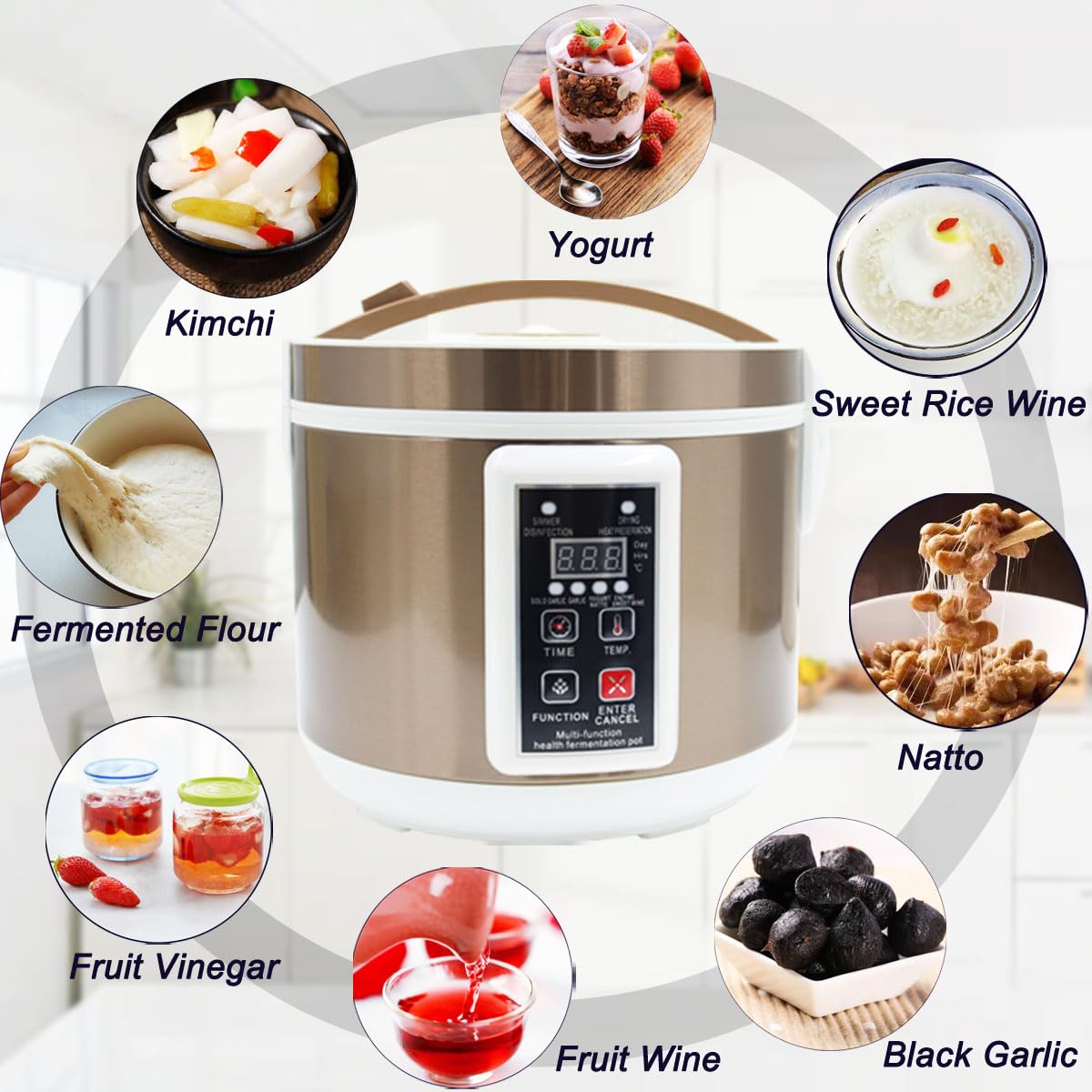 INTSUPERMAI 5L Automatic Fermenter Pot - Smart Multi-Functional Fermentation Machine for Black Garlic, Yogurt, Natto - DIY Cooker with Intelligent Control - Perfect for Home Brewing, Healthy Snacks & Fermented Foods