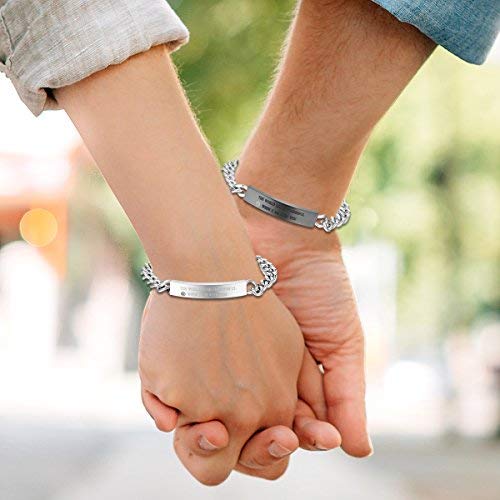 Cupimatch 2PCS Couple Bracelets Set - Stainless Steel Matching Love Heart Puzzle Link Bangle for Him & Her - Romantic Gift for Anniversary, Valentine's Day & Couples Date Night