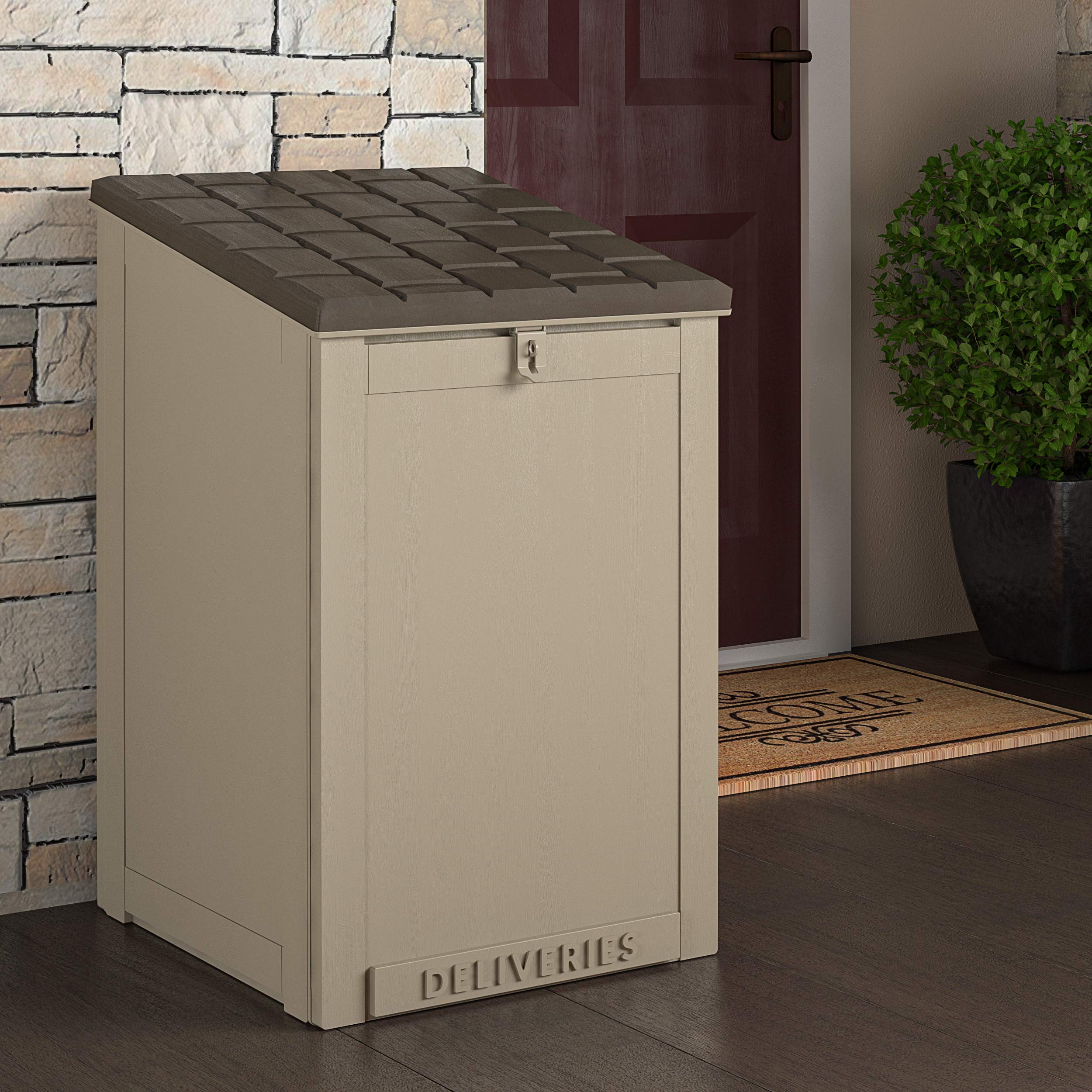 Cosco BoxGuard Outdoor Storage Box - Large 6.3 Cu Ft Lockable Package Drop Box with Weather-Resistant Design (Gray/Brown) - Perfect for Porch, Garage & Backyard Storage