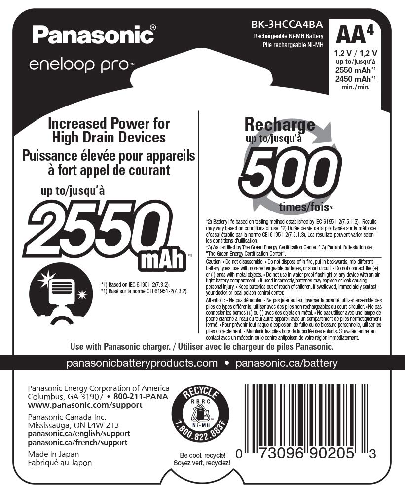 Panasonic Eneloop Pro K-KJ55KHC4BA 4-Hour Quick Charger with 4AA Ni-MH Rechargeable Batteries & BK-3HCCA4BA High Capacity Pre-Charged AA Batteries (4-Pack) - Perfect for Digital Cameras, Gaming Controllers, and Smart Home Devices