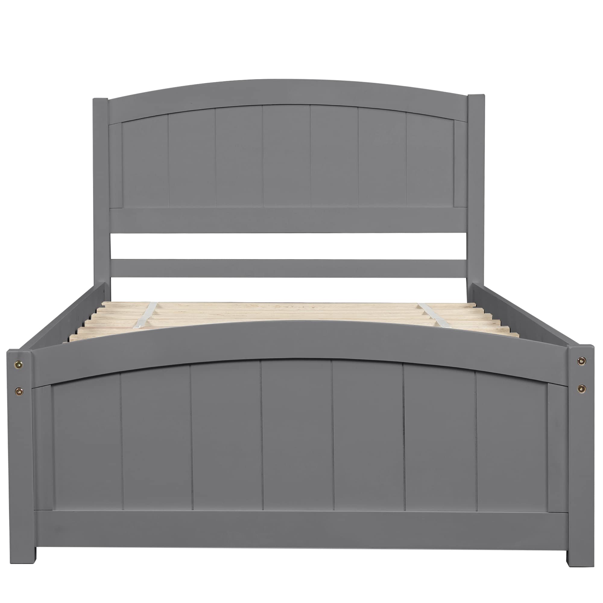 Harper & Bright Designs Twin Bed Frame - Solid Wood Platform Bed with Headboard & Footboard, Wood Slat Support, No Box Spring Needed, Gray - Perfect for Kids Rooms, Guest Bedrooms & Small Spaces