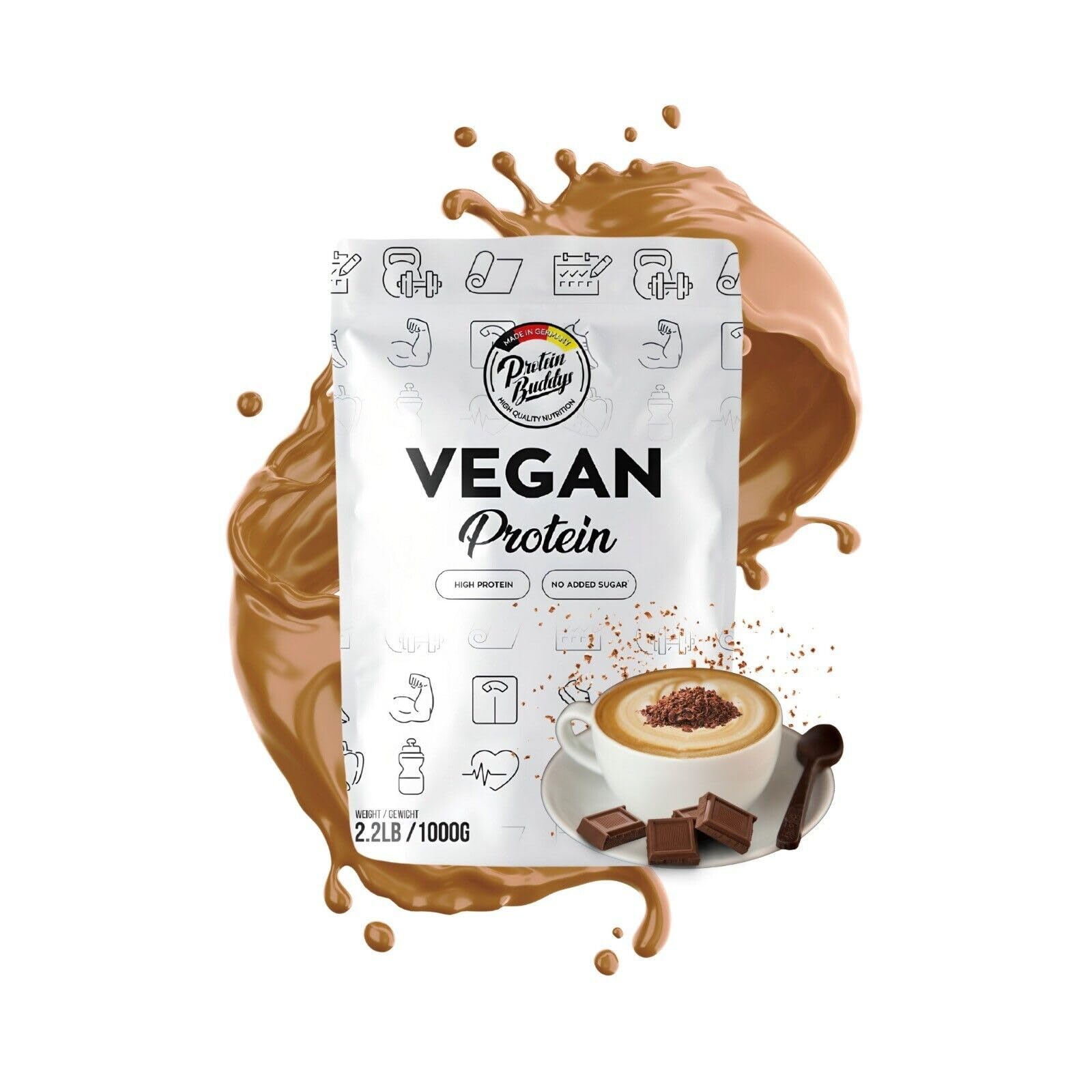 Organic Vegan Protein Powder 1kg - Chocolate Flavor, Plant-Based Protein Shake Mix for Muscle Recovery & Weight Loss, Gluten-Free & Non-GMO, Made in Germany - Perfect for Post-Workout Smoothies & Healthy Breakfasts