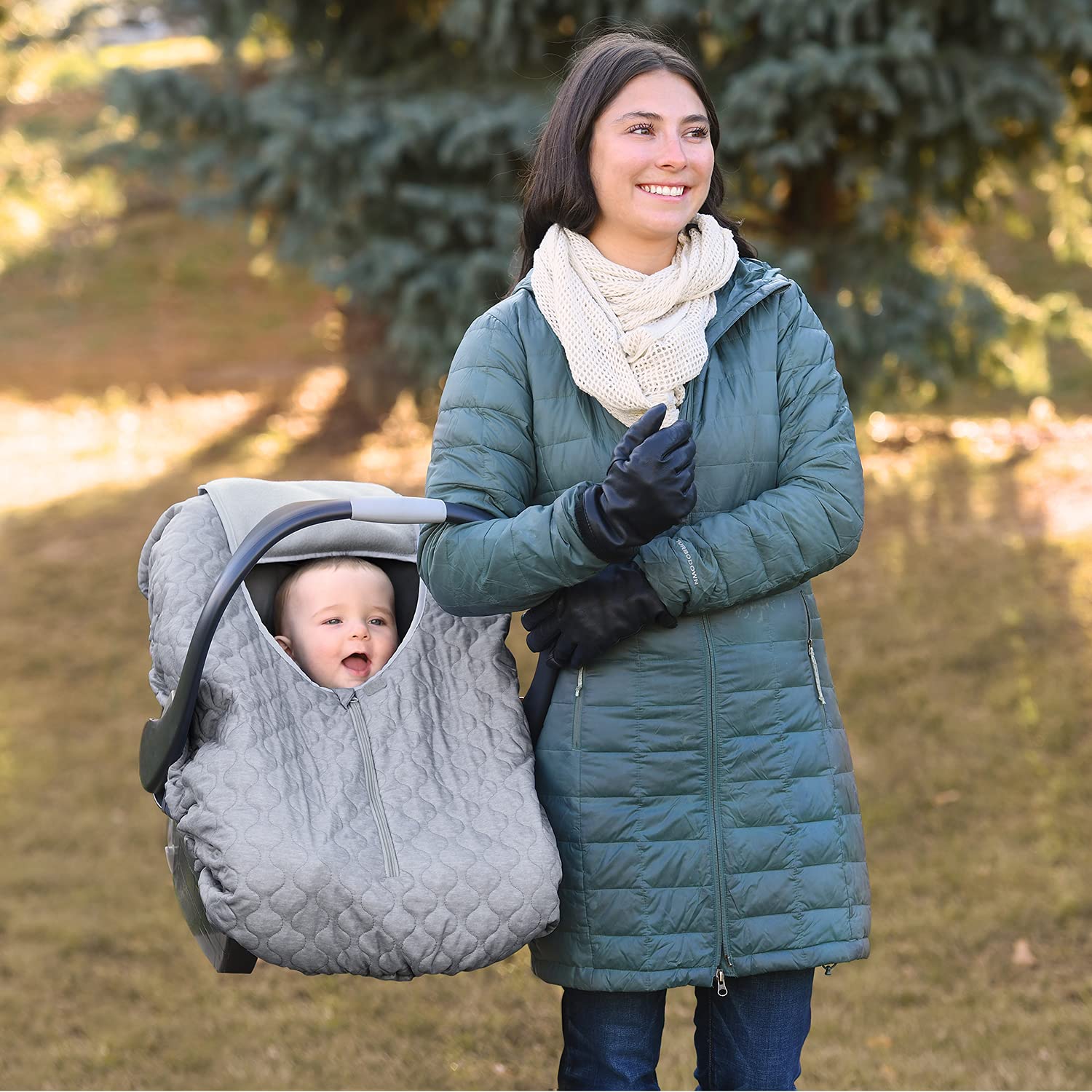 Travel Bug Winter Car Seat Cover - Soft & Warm Heather Grey - Perfect for Cold Weather & Road Trips