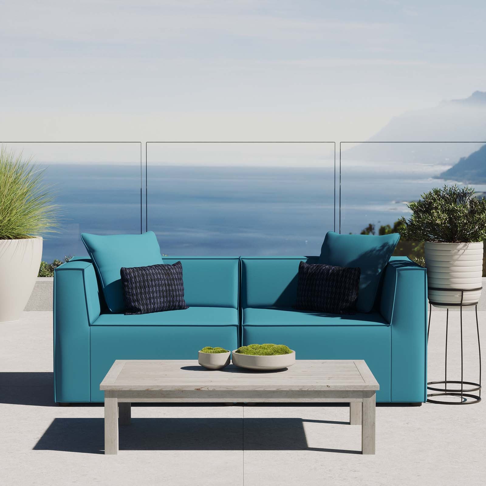 Saybrook Outdoor Patio Upholstered 2-Piece Sectional Sofa Loveseat Set - Waterproof & Weather-Resistant - Perfect for Backyard, Garden, and Poolside Relaxation