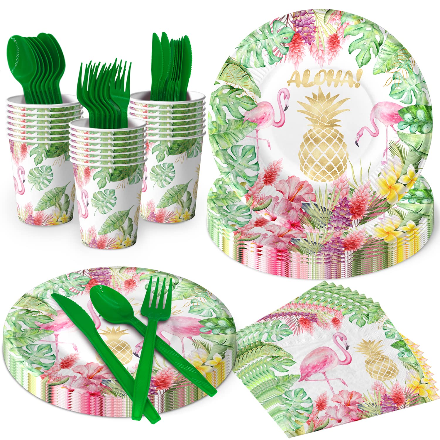 Flamingo Birthday Party Supplies Set - Includes Plates, Napkins, Cups & Cutlery for Tropical Themed Parties, Baby Showers & Summer Celebrations