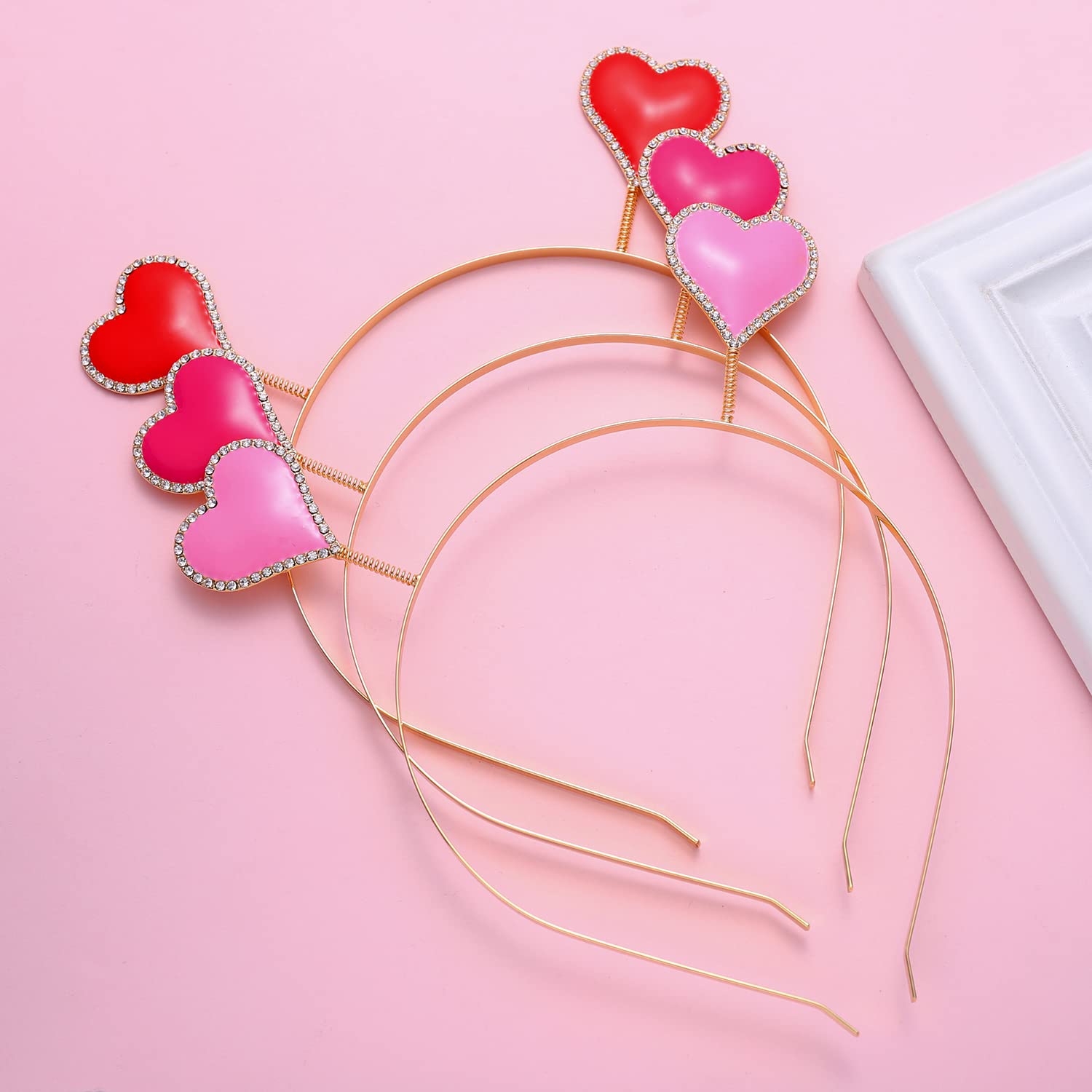Sparkling Rhinestone Heart Headband for Women & Girls - Valentine's Day Hair Accessory with Enamel Love Design - Trendy Wobbly Hair Hoop for Holiday Parties, Spring Events & Romantic Dates