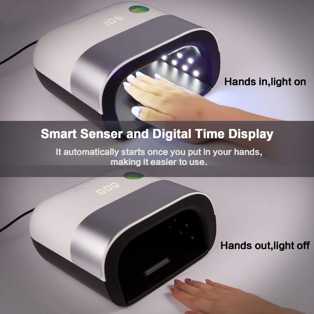 48W Smart Wireless UV LED Nail Dryer with Auto Sensor - 4 Timer Settings, LCD Display & Overheat Protection - Professional Salon & Home Gel Manicure Kit for DIY Nail Art & Spa Treatments