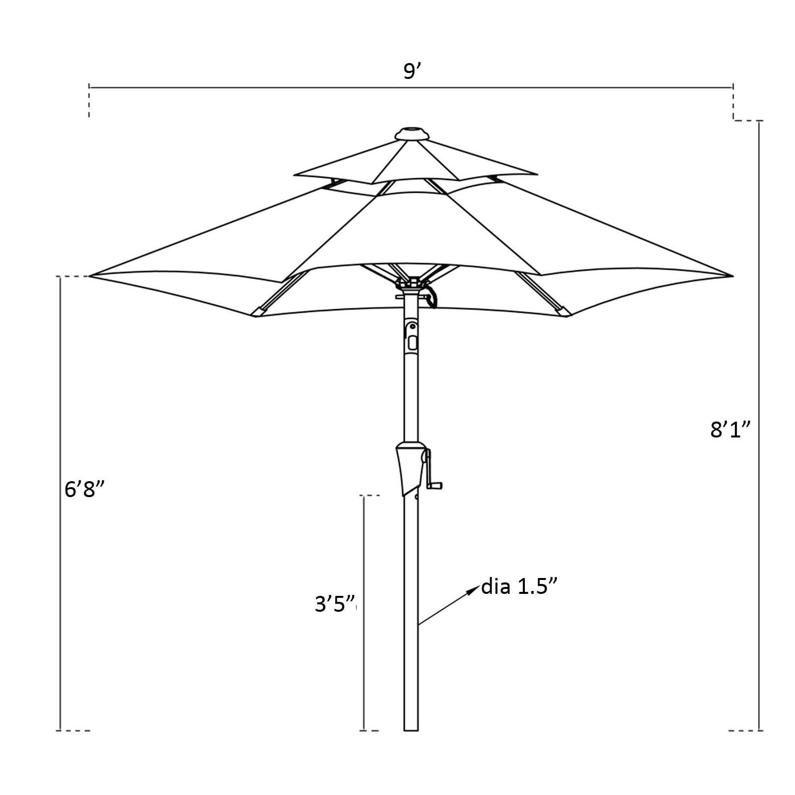 9 ft Double Top Outdoor Patio Market Umbrella with Solar LED Lights & Tilt Function - Perfect for Backyard, Poolside, and Restaurant Outdoor Dining