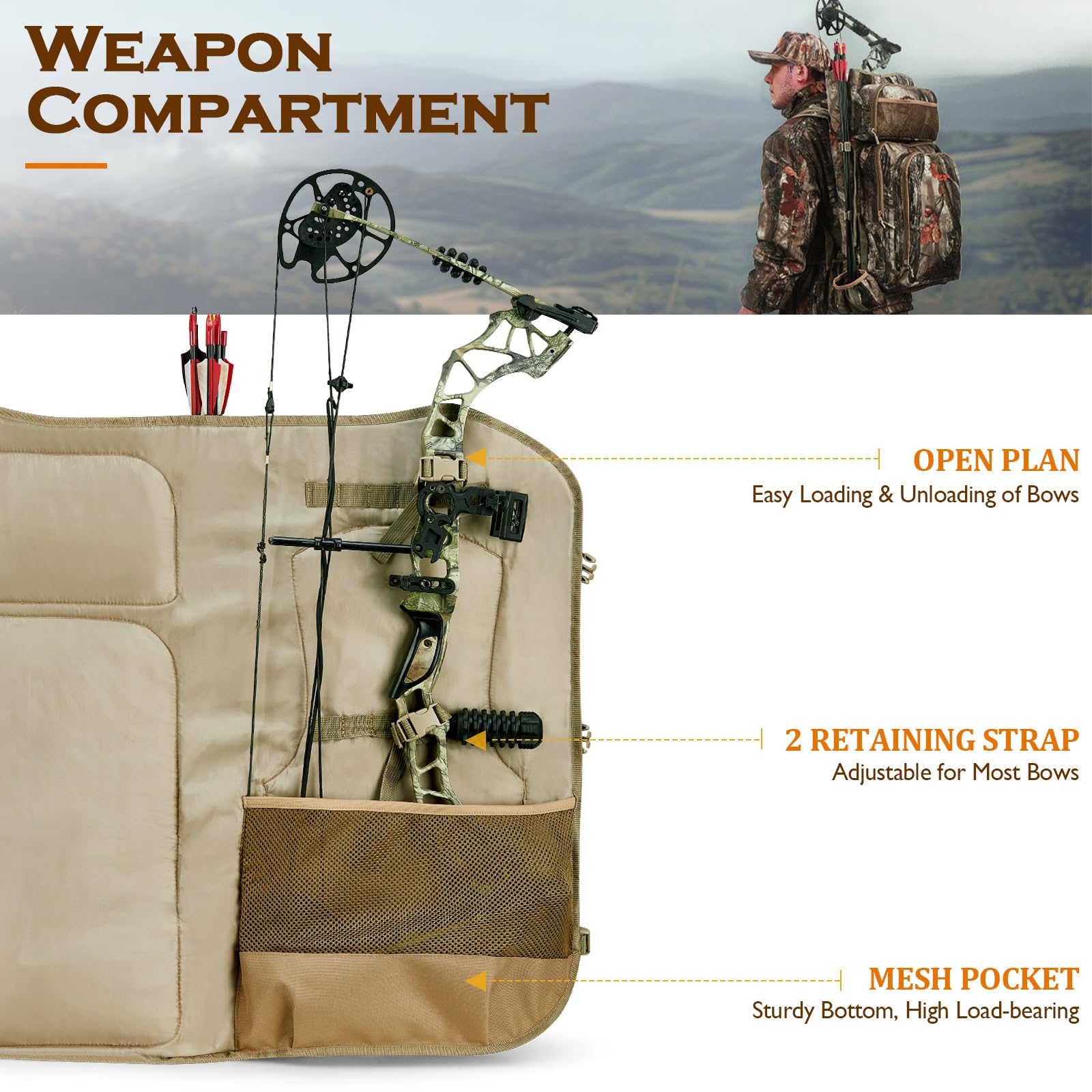 Camo Bow Hunting Backpack for Men & Women - Lightweight Saddle Hunting Backpack with Bow Holder & Gear Storage - Perfect for Elk, Deer Hunting & Outdoor Adventures