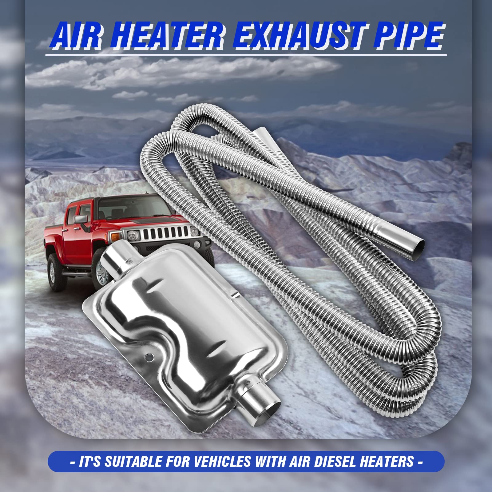 Diesel Heater Exhaust Pipe Kit - 200cm Stainless Steel with Muffler & Clamps, 1