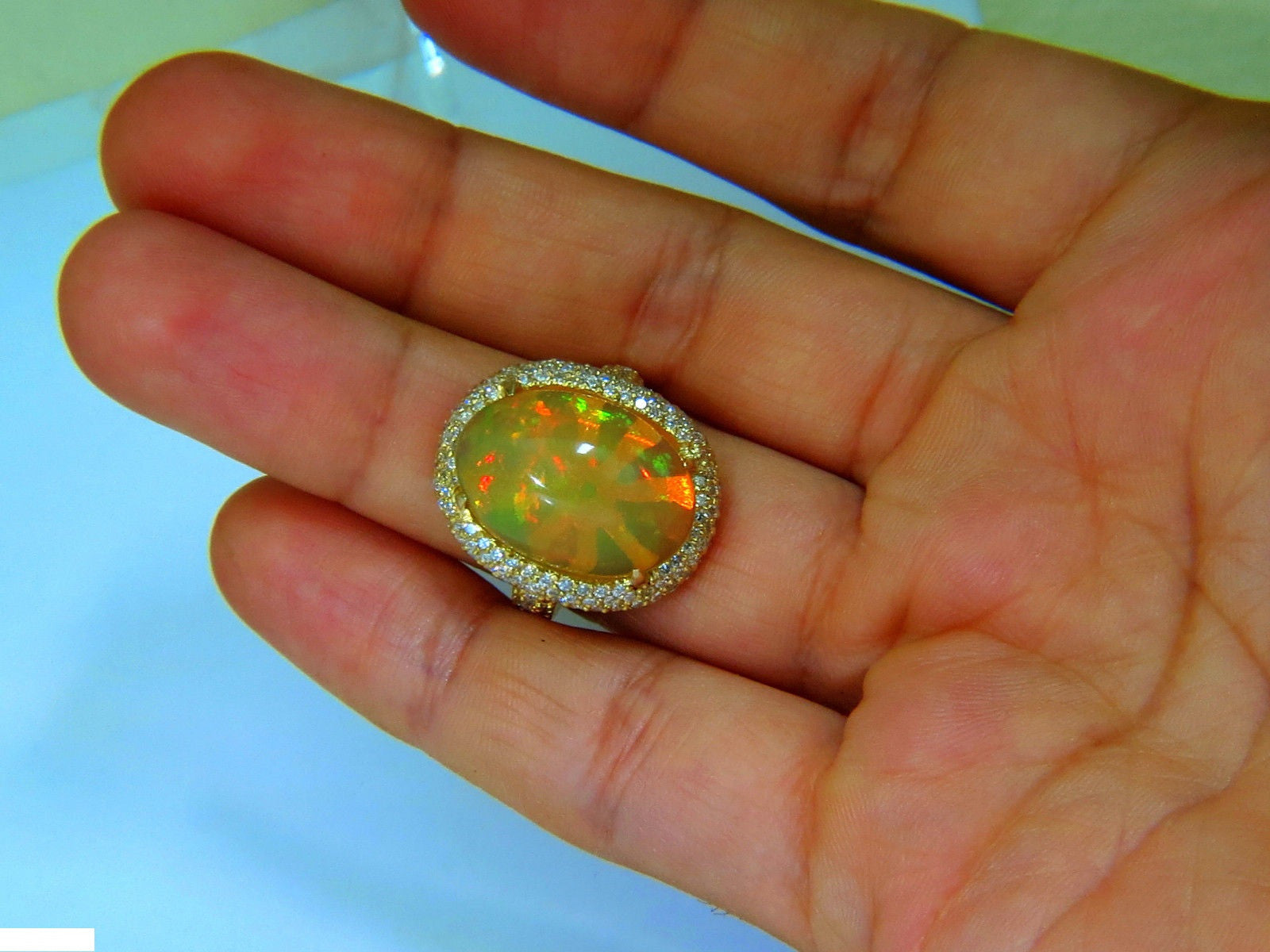 11.36CT Natural Holographic Opal Diamond Ring in 14KT Gold - Rare & Unique Engagement, Wedding, or Gift Jewelry for Women