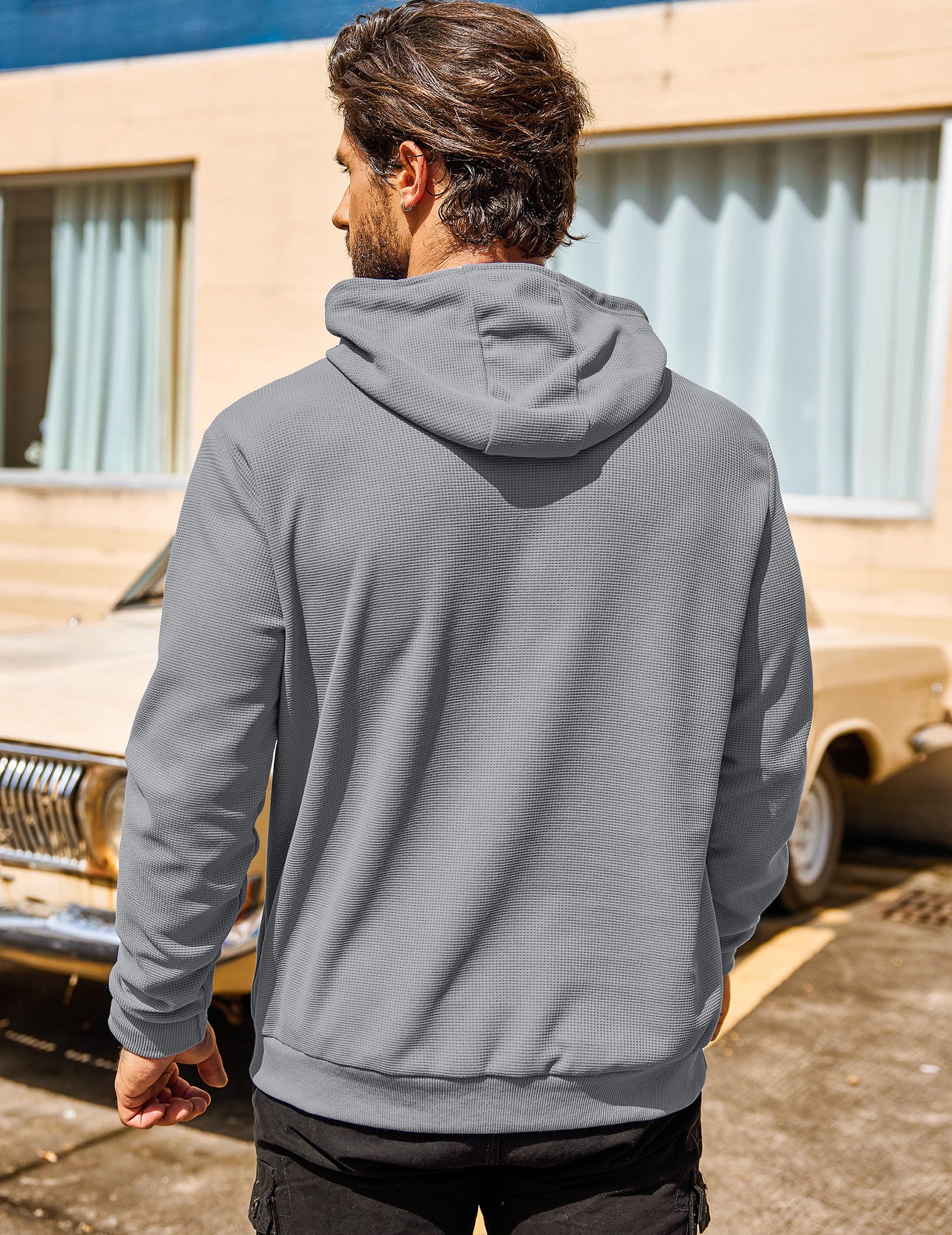 COOFANDY Men's Long Sleeve Hooded Sweatshirt - Soft Waffle Knit Pullover Hoodie with Front Pocket | Casual Streetwear for Fall & Winter | Perfect for Outdoor Activities, Gym, and Everyday Wear