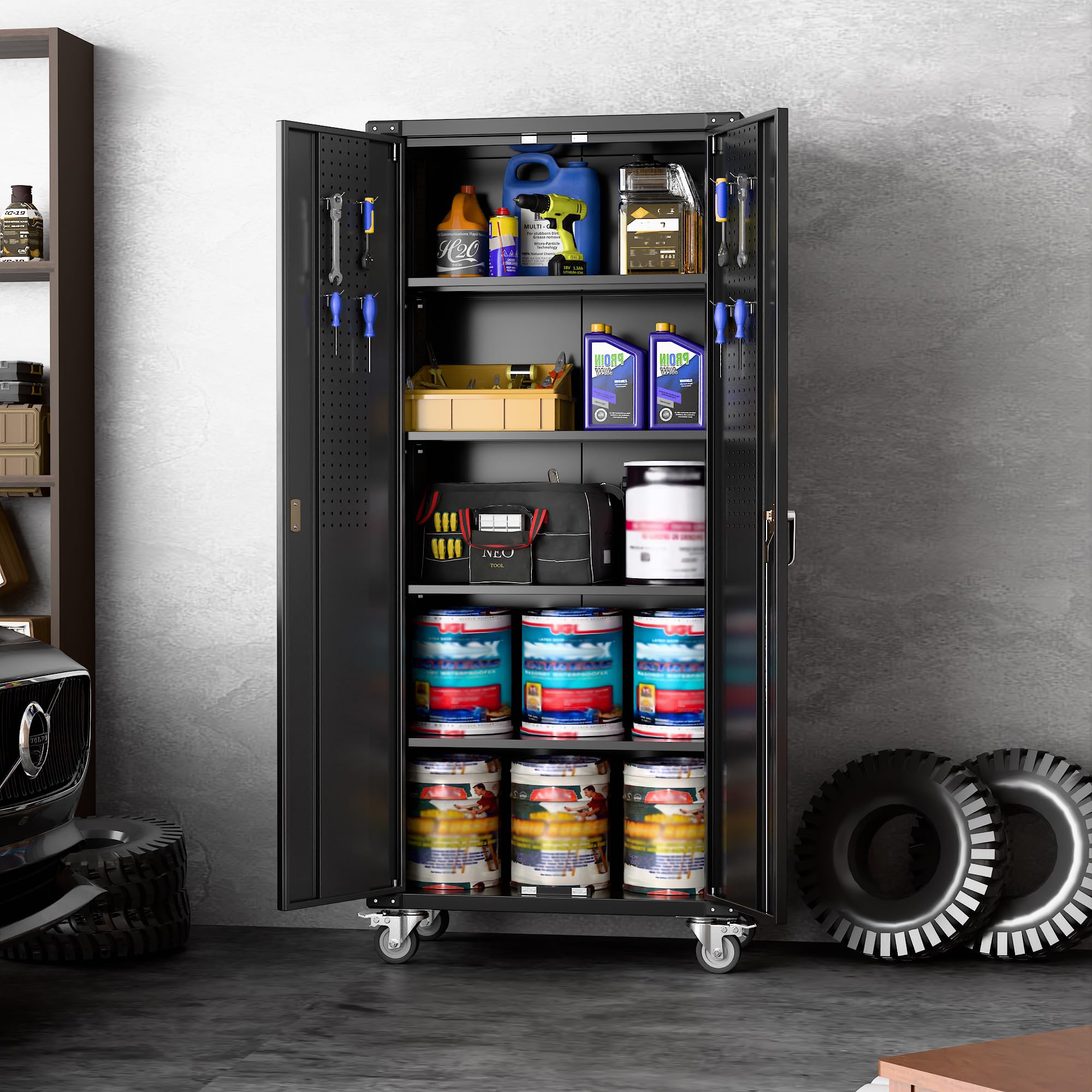 Heavy-Duty Metal Storage Cabinet with Wheels - 72