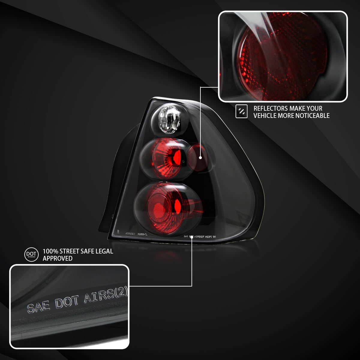 AUTOZENSATION Black Housing Clear Lens Tail Lights Pair - Compatible with 2004-2007 Chevy Malibu (All Models Except Maxx) - Left & Right Assembly - Upgrade Your Car's Rear Lighting for Enhanced Style & Safety