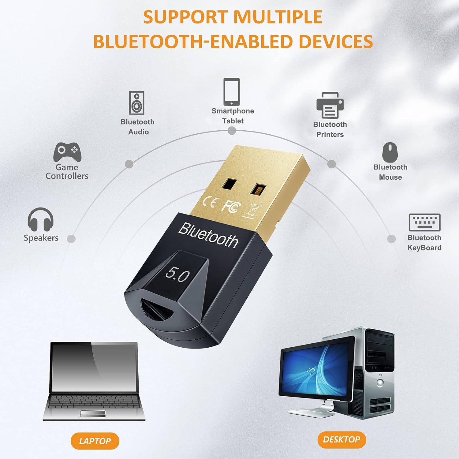 Bluetooth 5.0 USB Receiver Adapter for Wireless Keyboard Mouse Headphones - Realtek Chip, Plug & Play, Windows 11/10/8.1 Compatible - Stable Connection for Home Office & Gaming Setup