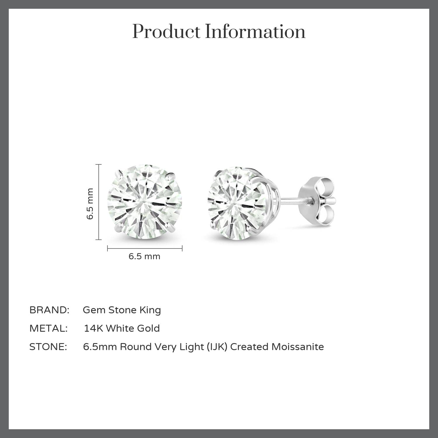 2.00 Cttw 14K Gold Moissanite Stud Earrings | 6.5MM Round Cut Moissanite Earrings for Women & Men | Luxury Fine Jewelry Gift for Her, Mom, Wife | Anniversary, Birthday, Valentine's Day Present