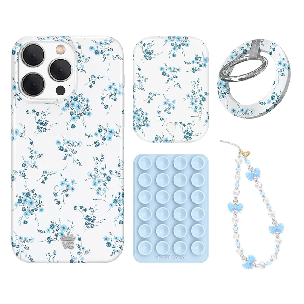 French Blue Floral iPhone Case with Grip - Elegant Protective Cover for iPhone 13/14/15 Pro Max - Perfect for Daily Use, Work & Travel