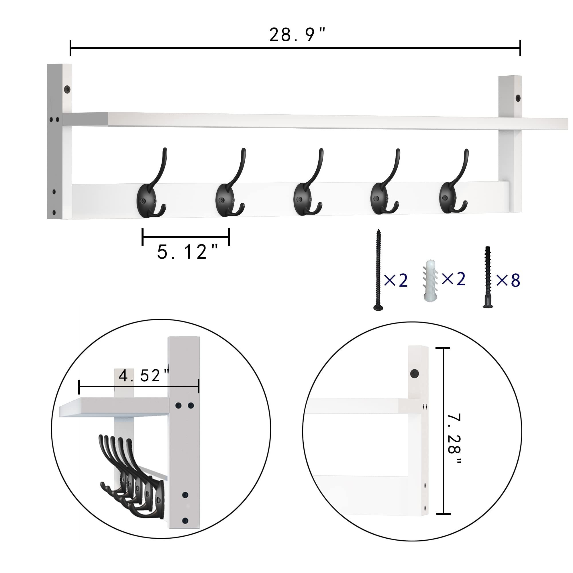 AMBIRD Wall Hooks with Shelf - 5 Dual Hooks Wall Mounted Entryway Organizer for Coats, Hats & Keys | Rustic Wooden Coat Rack for Bathroom, Living Room, Bedroom & Hallway | Space Saving Home Decor (Modern Farmhouse Style) - Perfect for Small Apartments & Entryway Organization