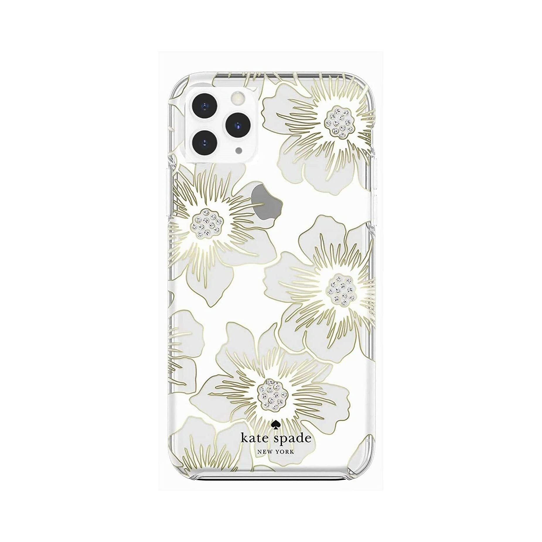 Kate Spade New York iPhone 12 Pro Max Case - Slim Protective Hardshell Cover with Crystal Gems, Clear/Gold/Cream Reverse Hollyhock Floral Design | Perfect for Everyday Use, Office & Special Occasions