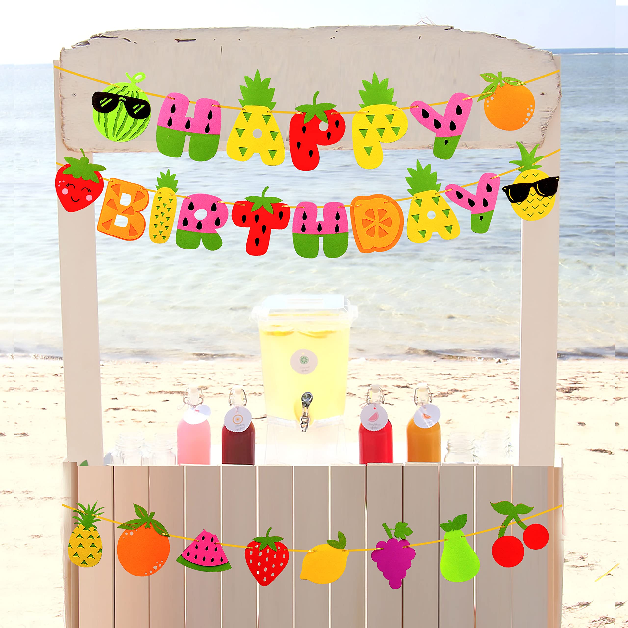Fruit Theme Birthday Party Decorations - Happy Birthday Felt Banner & Garland with Fruit Patterns for Summer Parties, Baby Showers, Kids Celebrations - Perfect for Indoor and Outdoor Decor