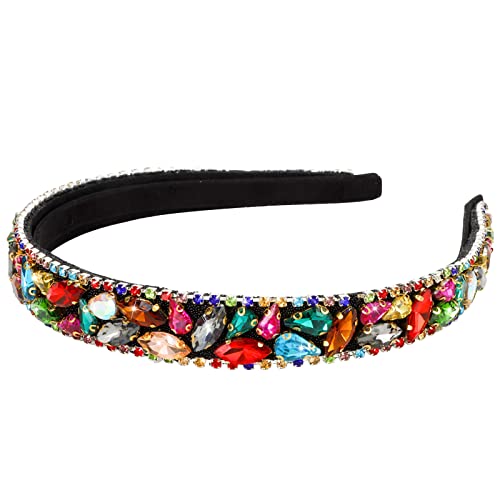 Vintage Rhinestone Headband for Women - Sparkly Diamond Wide Hair Band Non-Slip Fashion Bling Accessory (Colorful) | Perfect for Holidays, Birthday Gifts, Homecoming, Formal Events & Everyday Wear