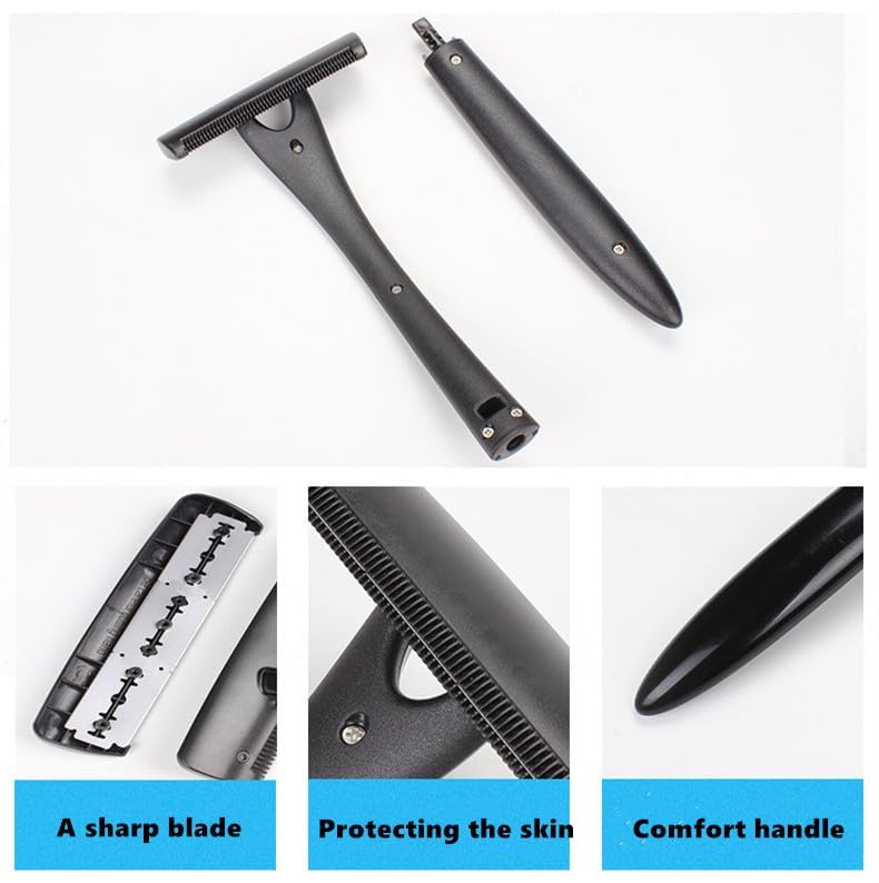 Men's Body Back Shaver with Long Handle - Dark Black Back Hair Removal & Body Groomer - Perfect for At-Home Grooming, Travel & Hard-to-Reach Areas