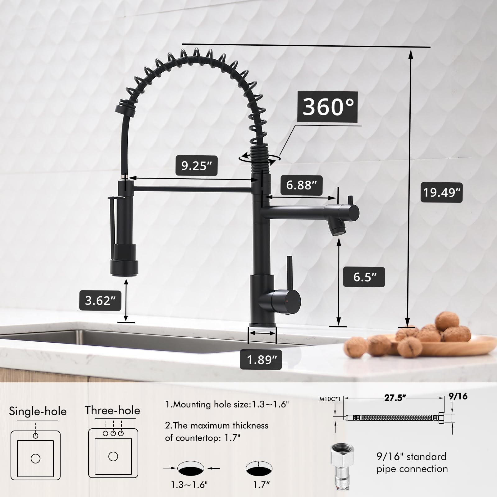 AIMADI Matte Black Kitchen Faucet with 2 Function Sprayer - Commercial Grade Stainless Steel, Single Handle Single Hole Design - Perfect for Restaurants, Home Kitchens & Bar Sinks