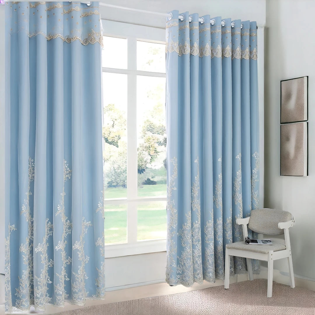 Skye Two Layer Blackout Lace Custom Curtains for Bedroom & Living Room - Elegant Window Treatment for Light Control & Privacy