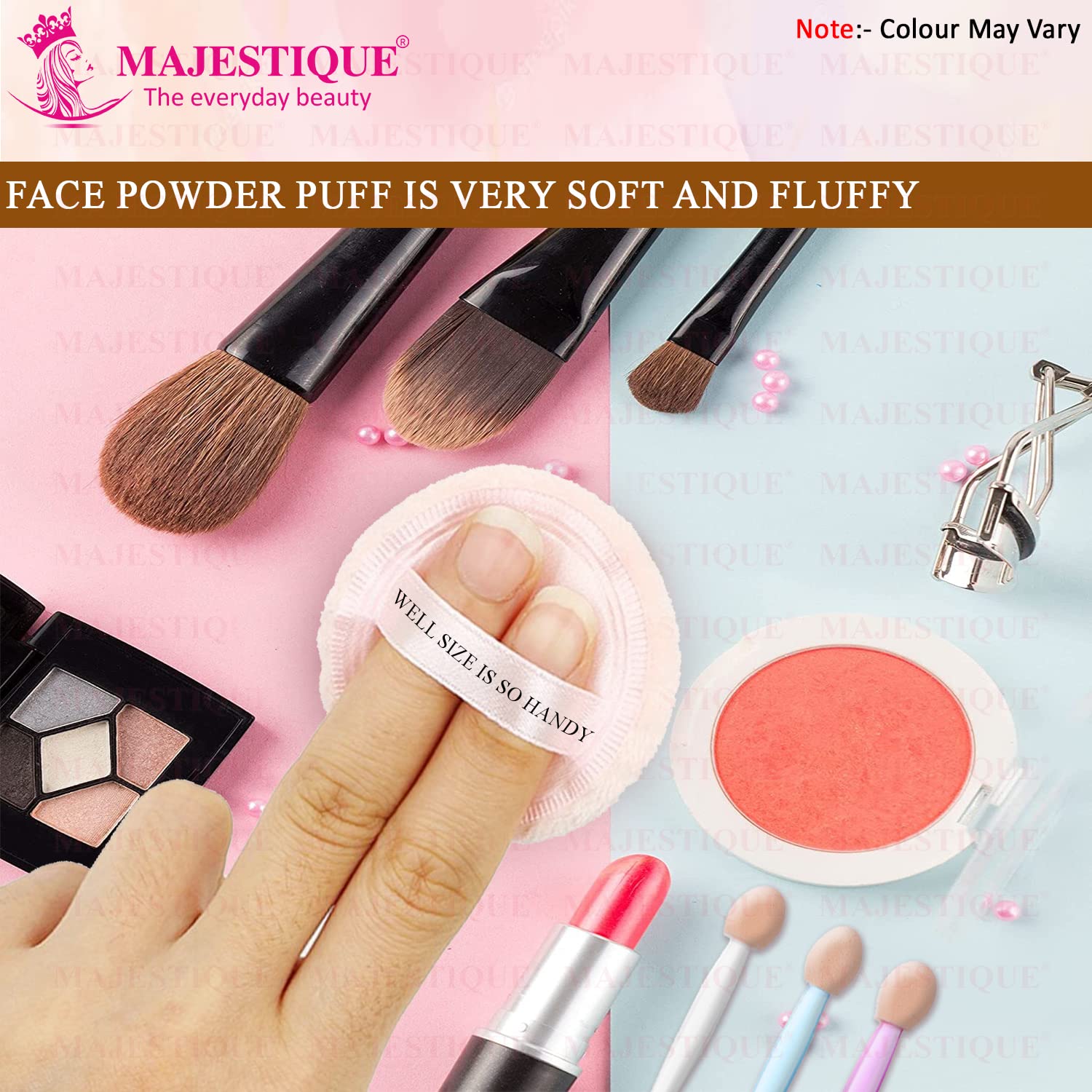 Majestique 2Pcs Makeup Sponge Set - Powder Puff & Mushroom Head Foundation Sponge with Travel Case, Dual-Use for Dry & Wet Application (Color May Vary) - Perfect for Flawless Makeup Application at Home or On-The-Go