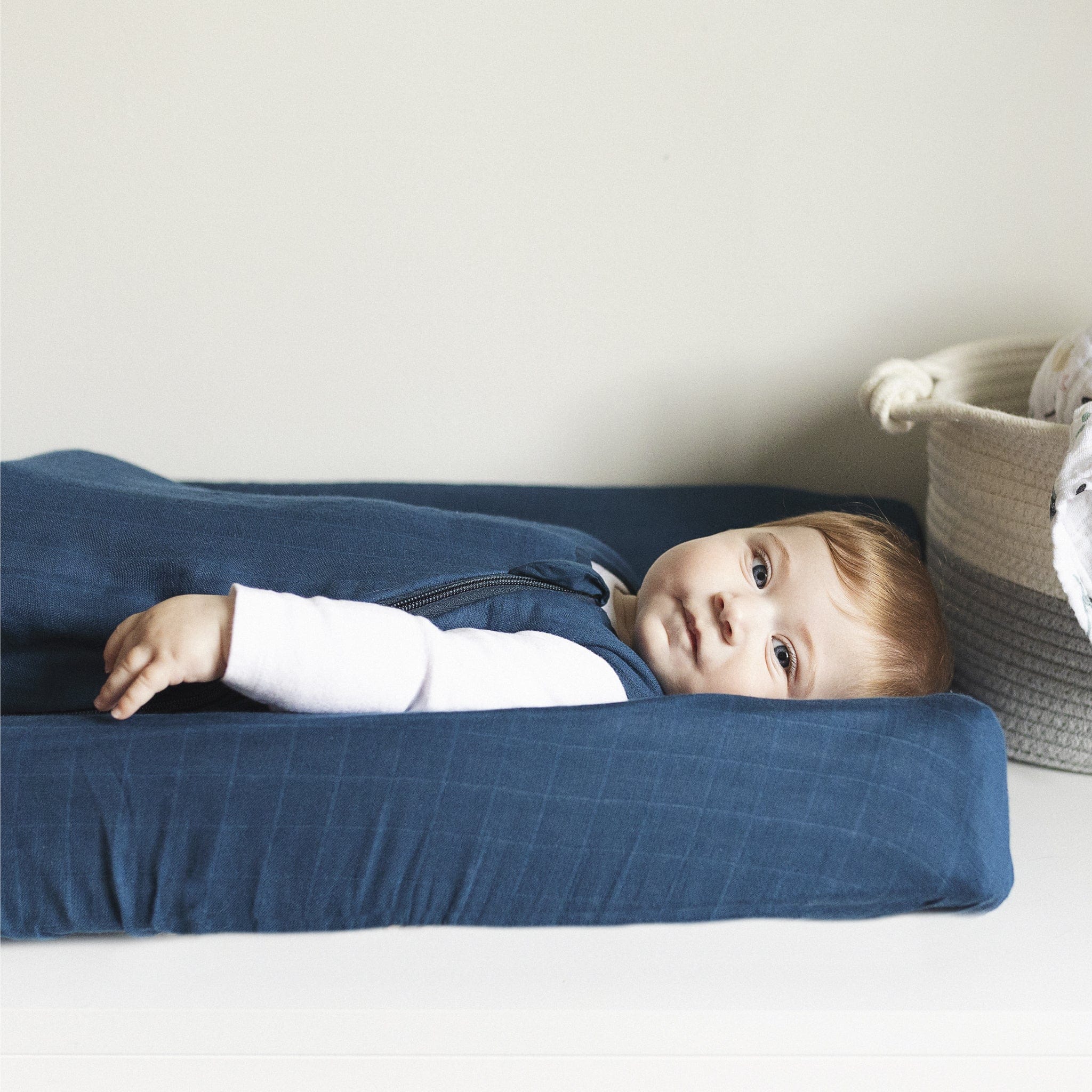 Organic Cotton Muslin Changing Pad Cover - Soft, Breathable & Washable - Navy Blue for Baby Nursery & Diaper Changing Station
