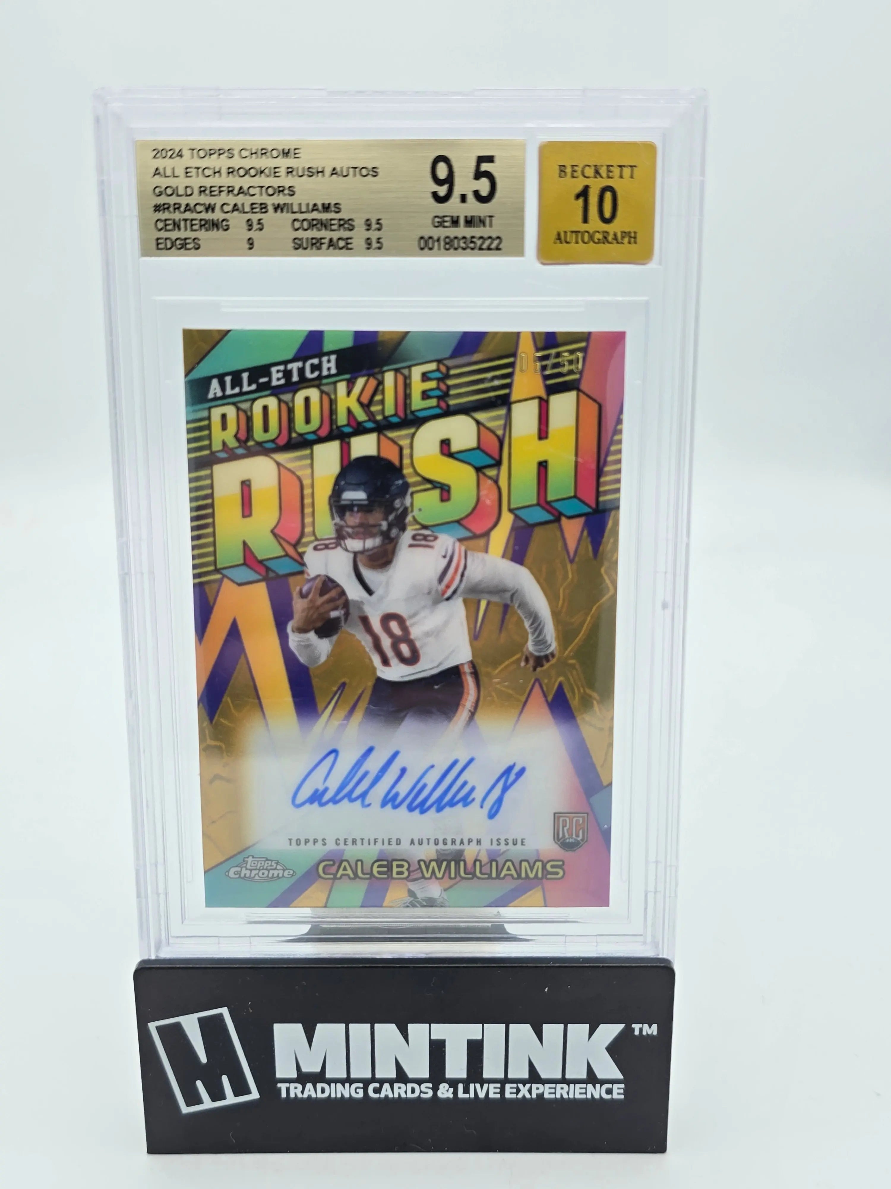 2024 Topps Chrome All Etch Rookie Card Rush Gold Refractor Autograph Caleb Williams BGS 9.5 /50 - Perfect for Sports Collectors, Investment & Display