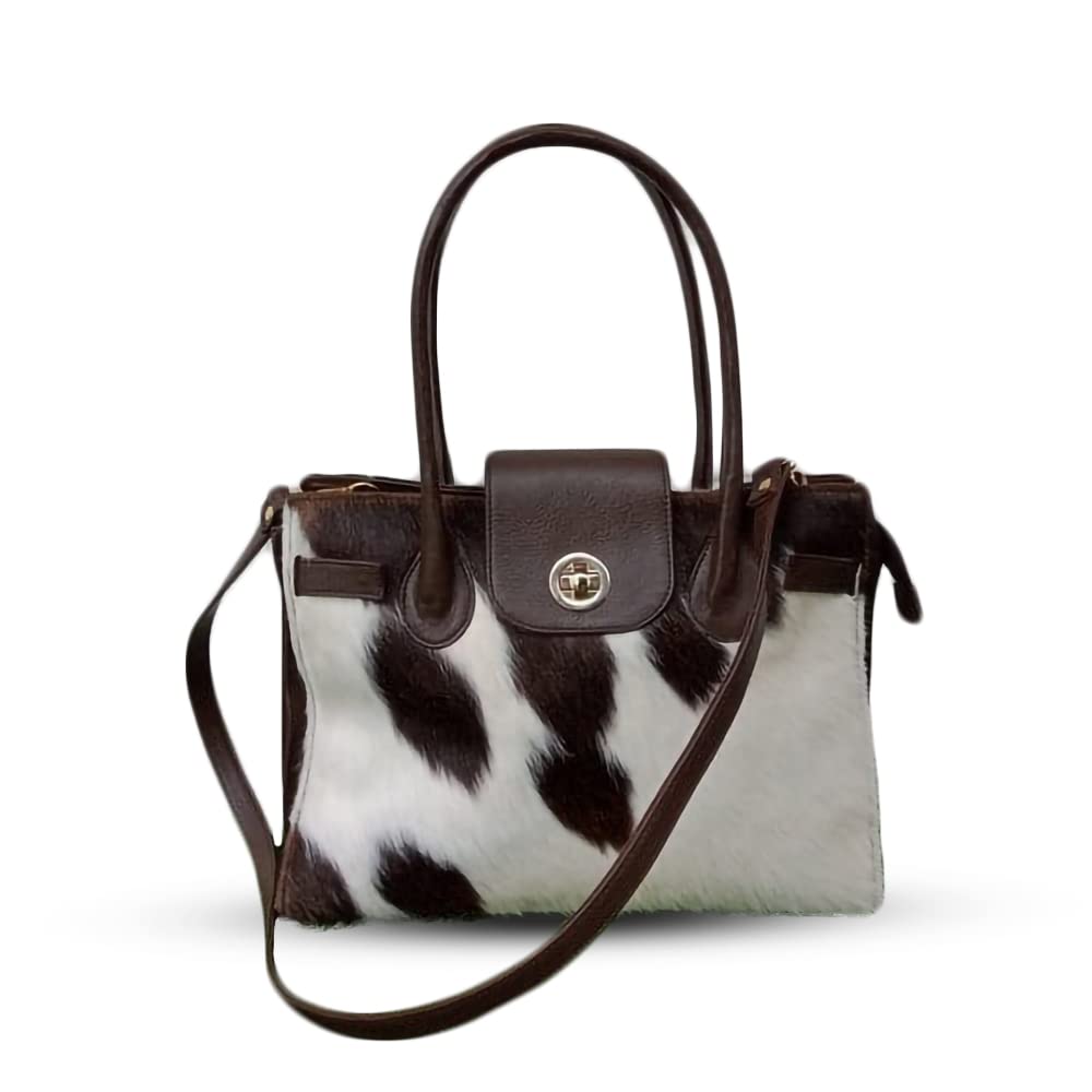 Premium Genuine Cowhide Leather Tote Bag for Women - Hair-On Shoulder Bag with Adjustable Strap - Stylish Satchel Handbag for Work, Travel & Everyday Use