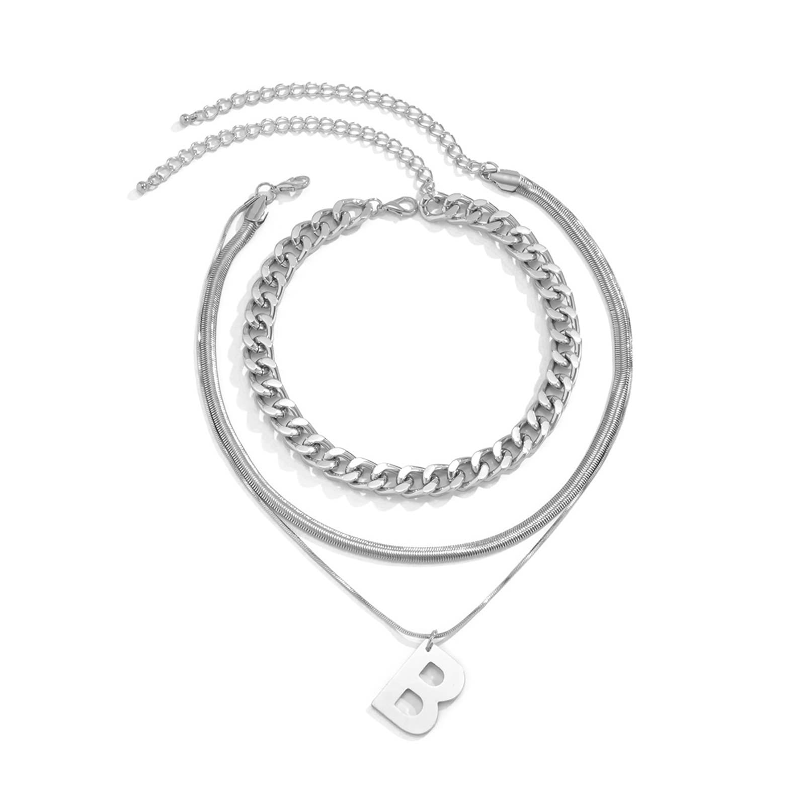 Hoisy Silver Letter B Pendant Necklace for Women & Girls - Elegant Multi Pendant Fashion Jewelry | Perfect for Everyday Wear, Gifts & Special Occasions