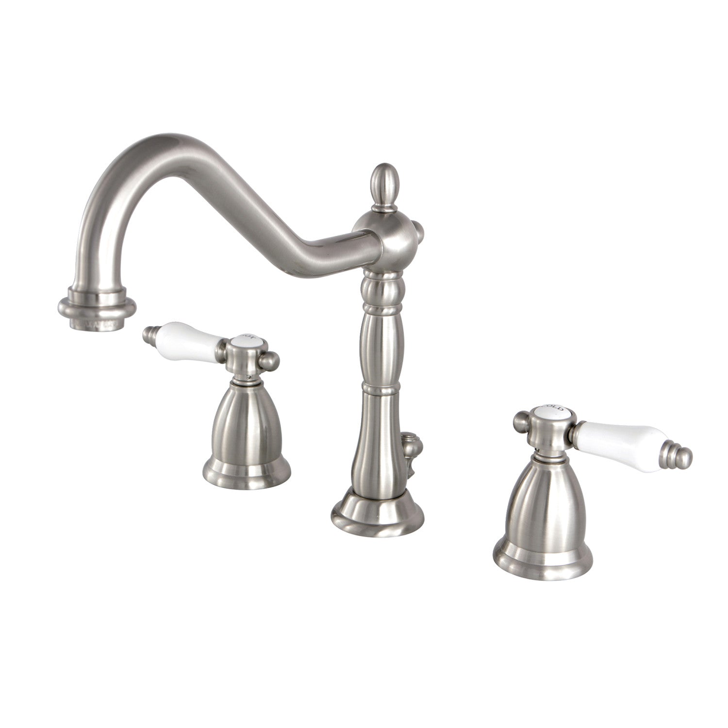Bel Air KS1998BPL Brushed Nickel Widespread Bathroom Faucet - 2 Handle 3 Hole Deck Mount with Brass Pop Up Drain - Perfect for Modern Bathroom Vanities & Powder Rooms