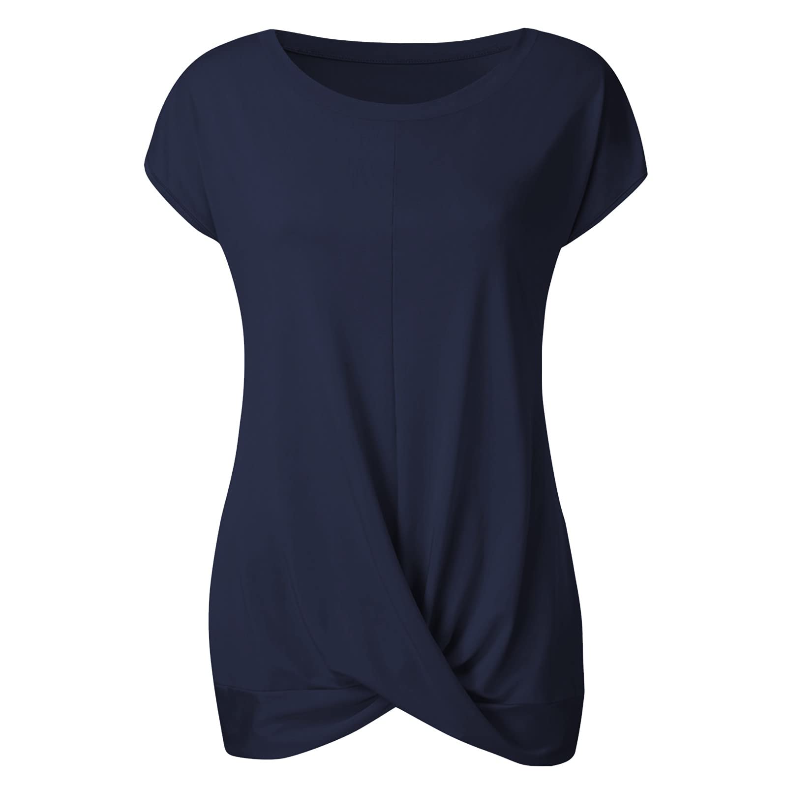 Women's Short Sleeve T-Shirts - Summer Casual Loose Tunic Tops with Front Twist Detail | Trendy Basic Tee for Work & Everyday Wear | Comfortable Ladies Blouse for Office, Outings & Relaxation