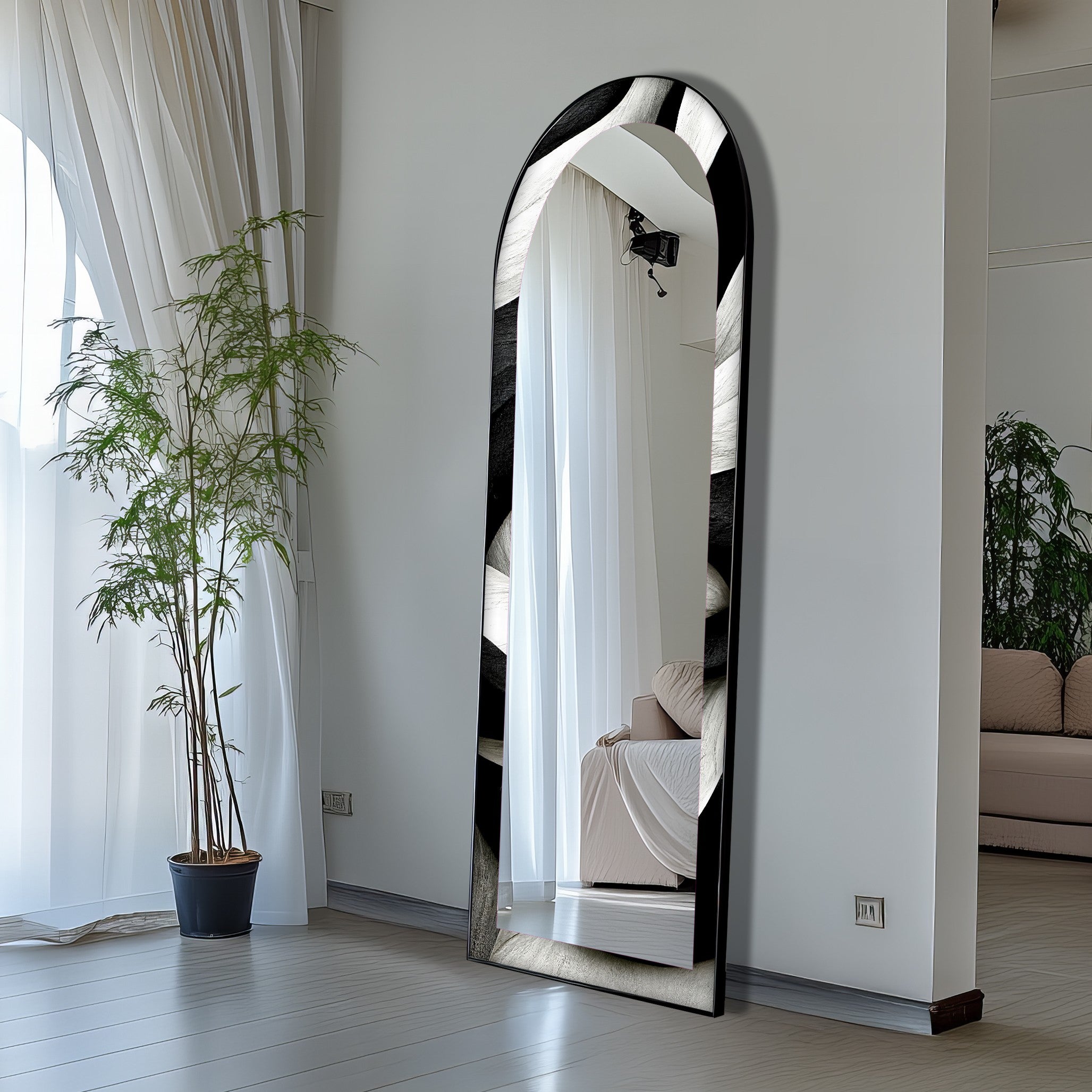 Black and White Wave Full Length Floor Mirror - Stylish Modern Decor for Bedroom, Living Room & Entryway