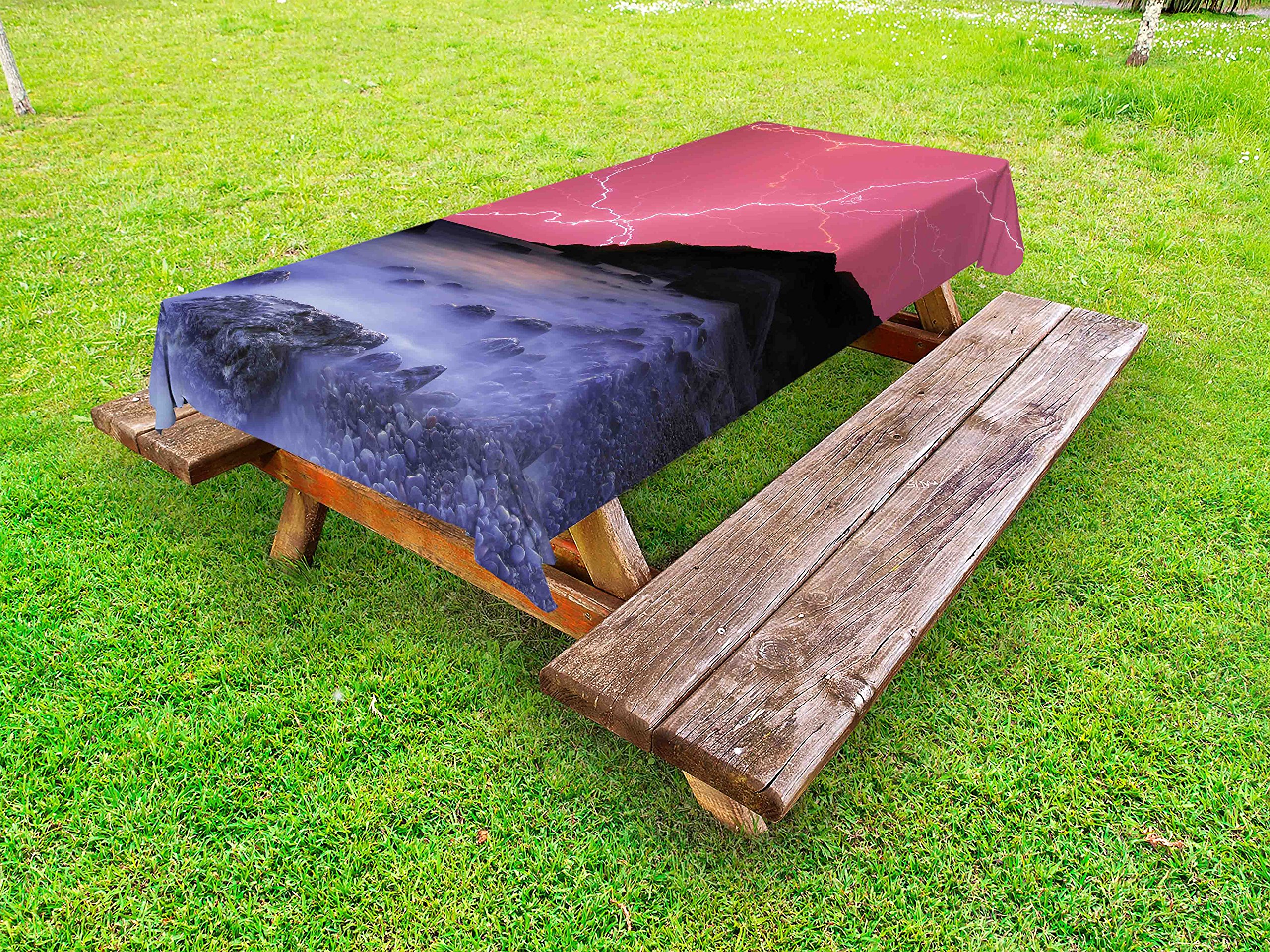 Ambesonne Waterproof Outdoor Tablecloth - Vibrant Thunderstorm & Colorful Sky Design, Washable Picnic Table Cover 58x104 Inches (Pink & Grey) - Perfect for BBQs, Garden Parties & Camping Trips
