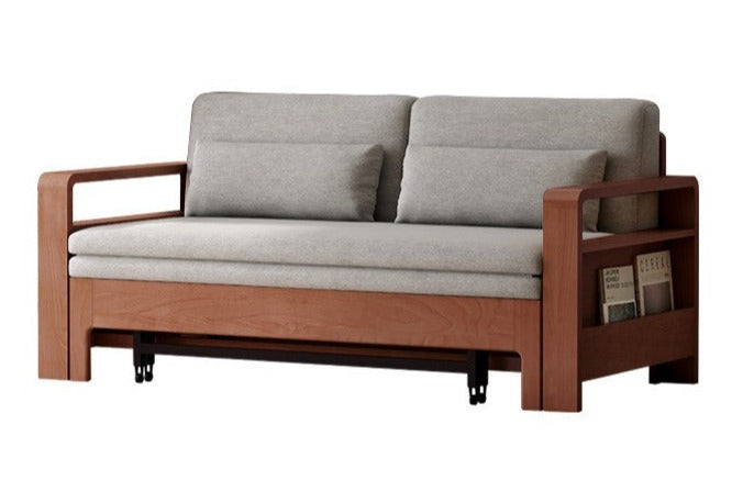 Solid Wood Sleeper Sofa - Beech & Oak Multi-Functional Convertible Sofa Bed for Living Room, Guest Room & Small Spaces