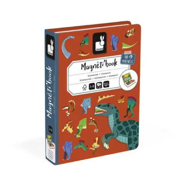Janod Magnetibook Dinosaurs - Magnetic Educational Toy for Kids, 3D Puzzle & Learning Activity - Perfect for Travel, Classroom & Home Play