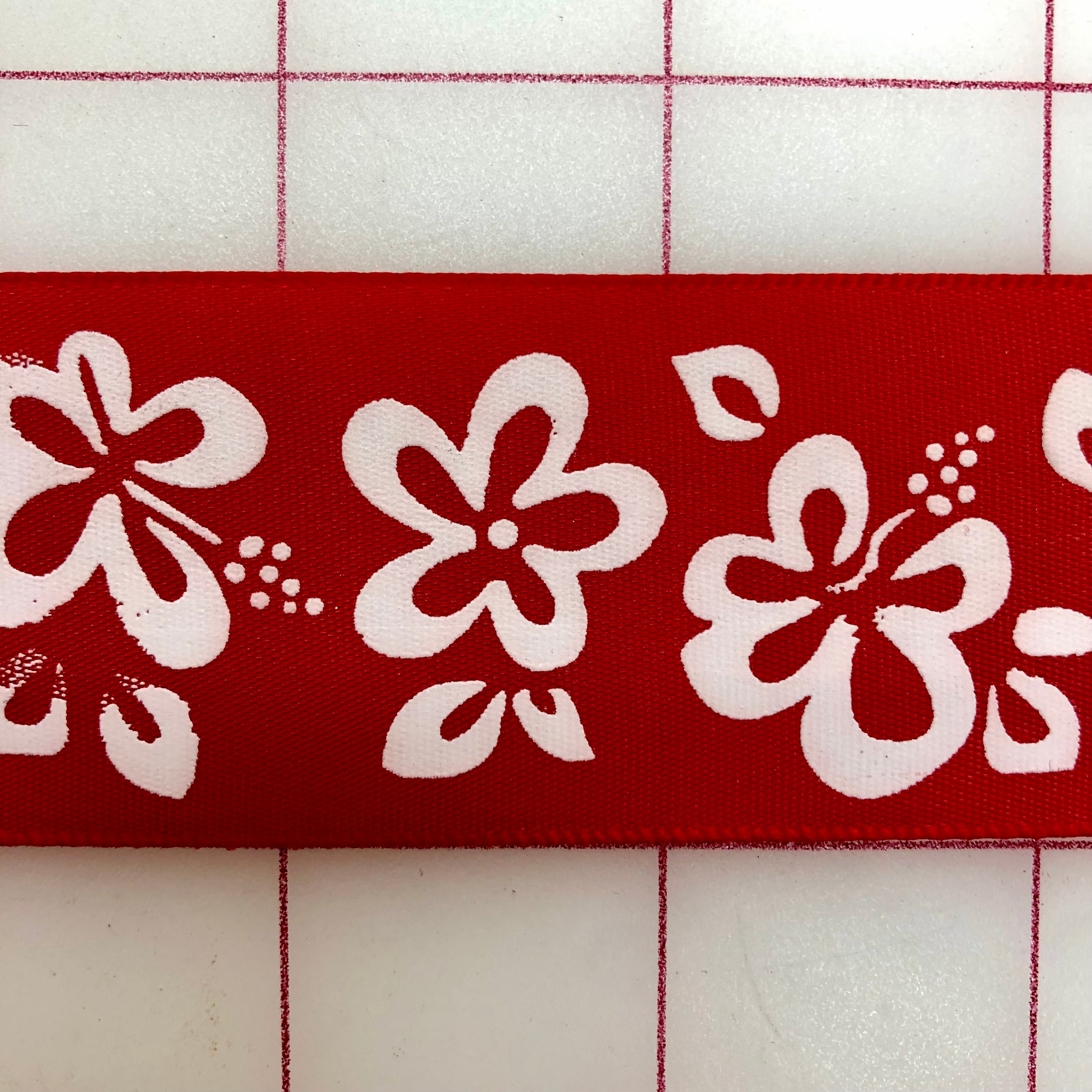 1.5 Inch Wide Red Satin Floral Ribbon Trim - Perfect for Gift Wrapping, DIY Crafts, and Wedding Decorations