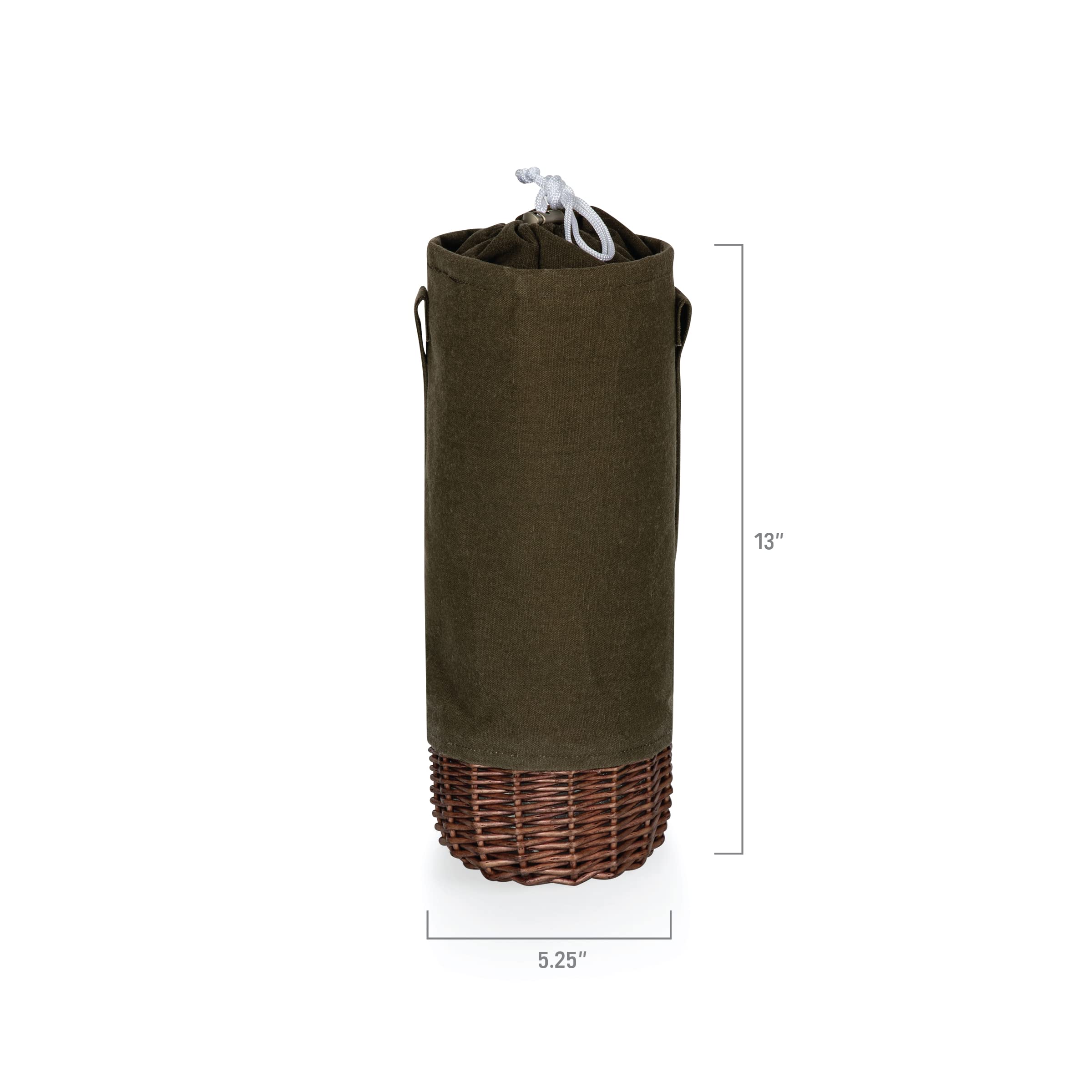 PICNIC TIME Malbec Insulated Canvas & Willow Wine Bottle Basket - Premium Wine Tote & Gift Bag for Picnics, Parties & Outdoor Gatherings
